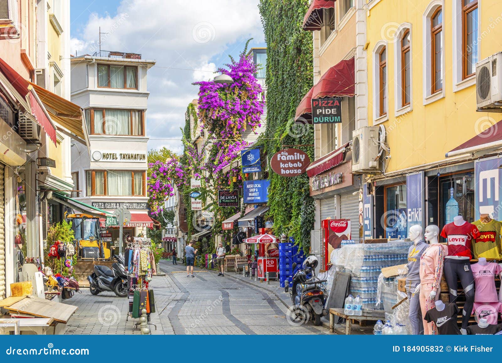 colorful street of shops with ivy and flowers in istanbul turkey editorial photography image of sidewalk pedestrian 184905832