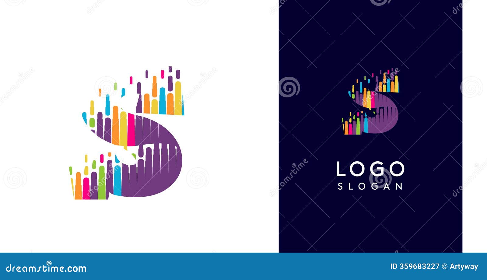 colorful stripes transitioning into pixel-like s fat logo template, letter s, abstract equalizer logotype for