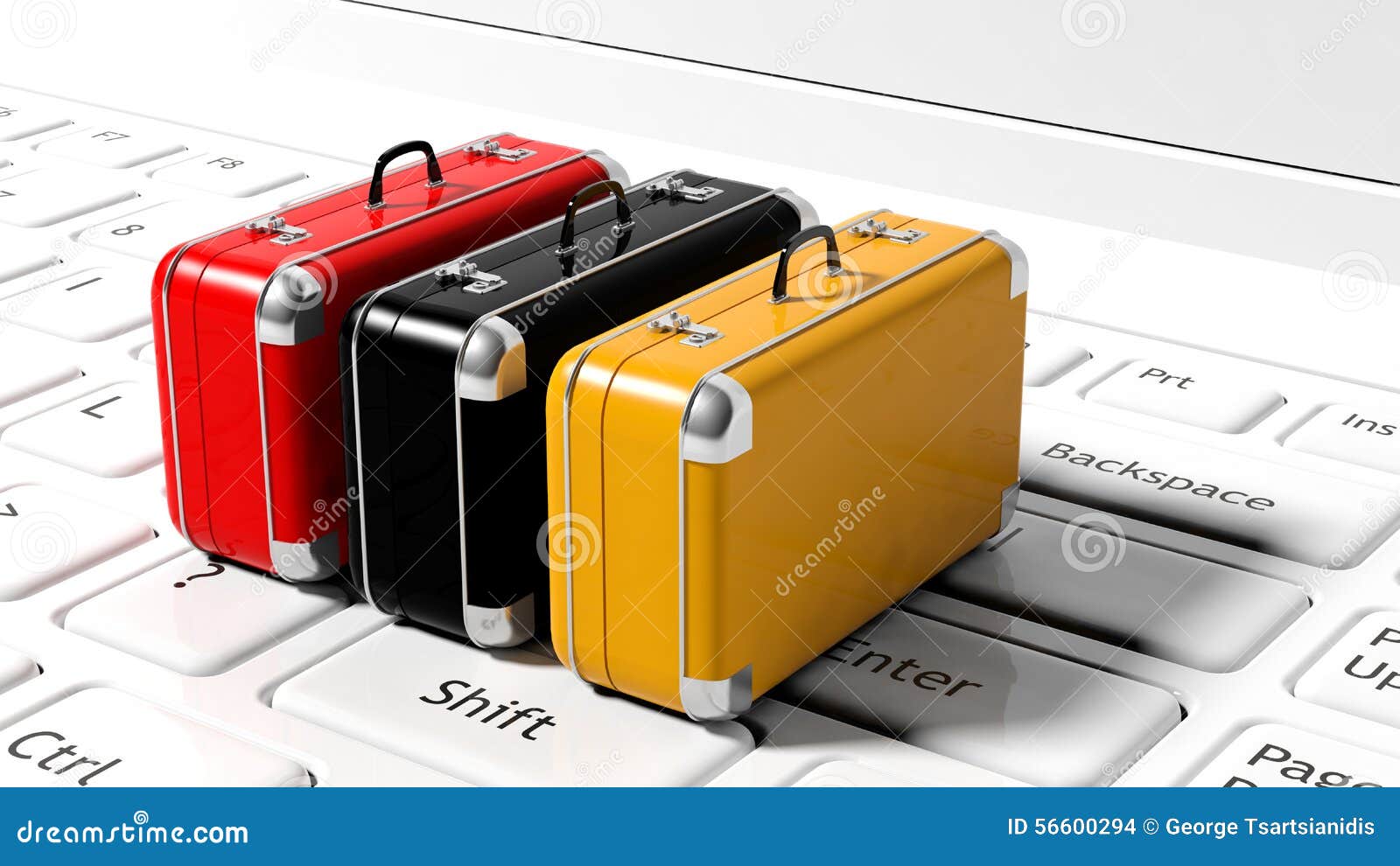 Colorful Suitcases on White Laptop Stock Illustration Illustration of