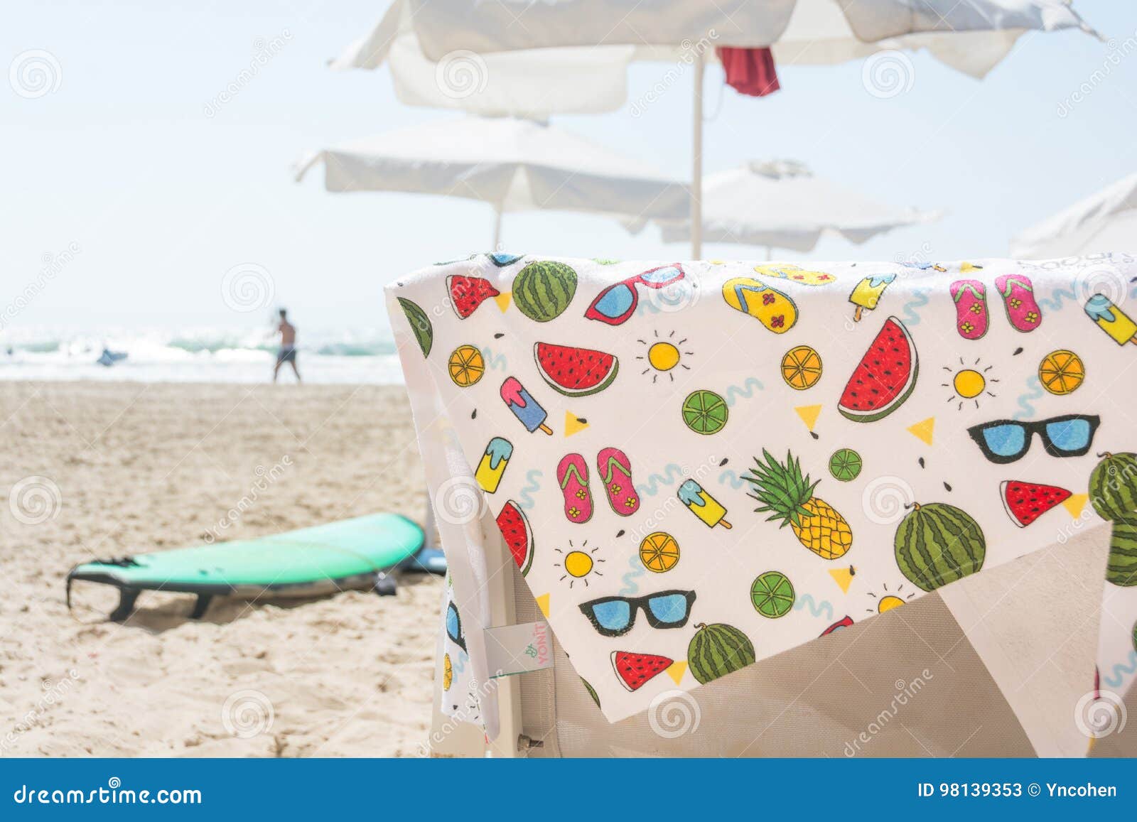 Colorful Summer Beach Towel On Chair Stock Image - Image of 