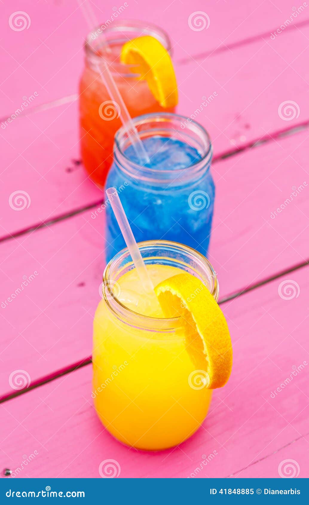 Colorful Summer Drinks. Refreshing summer drinks at an outdoor restaurant