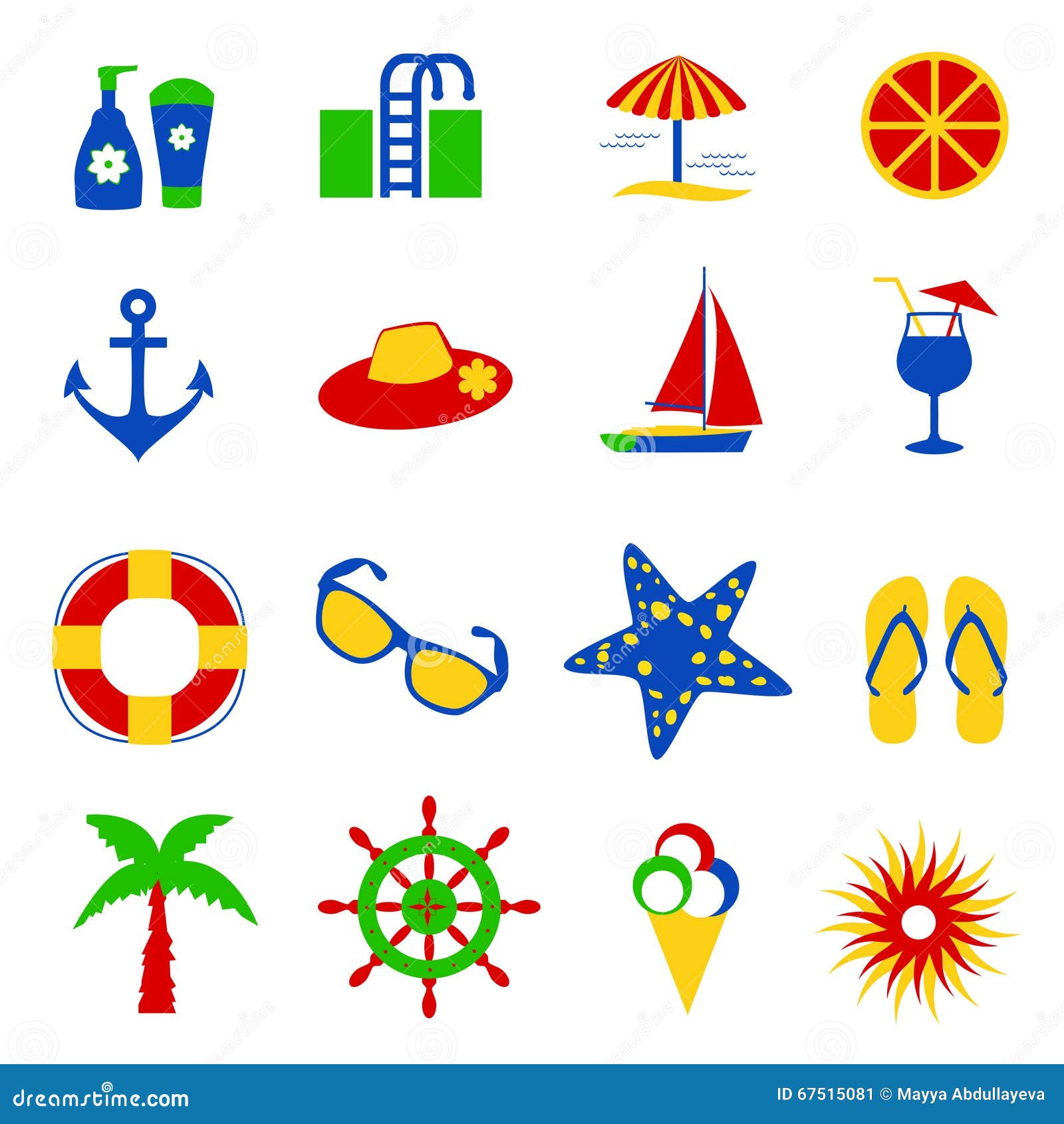Colorful summer icons stock vector. Illustration of starfish - 67515081