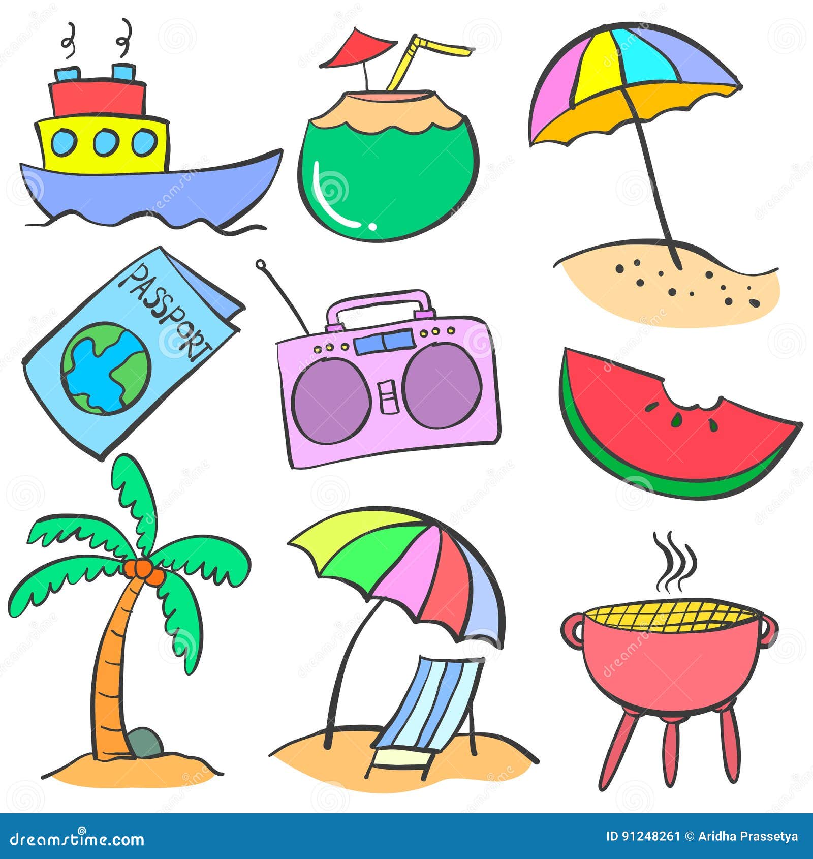 Colorful Summer Object Doodles Stock Vector - Illustration of ...