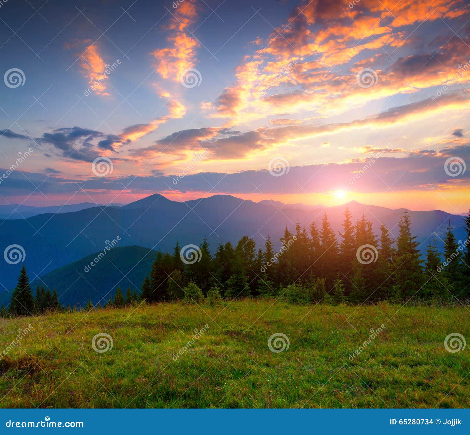 Colorful Summer Sunrise In The Carpathian Mountains Stock Photo Image