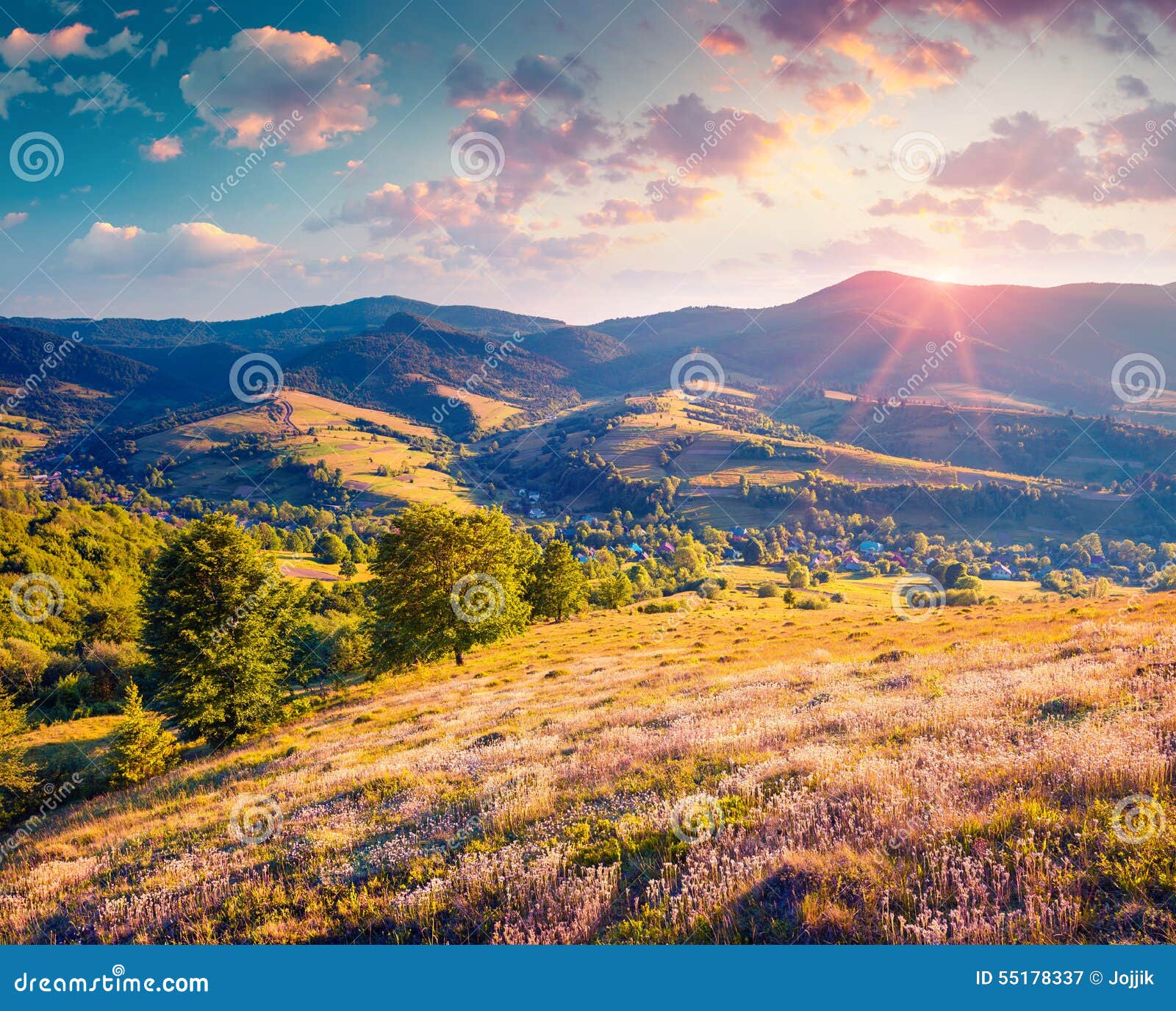 Colorful Summer Sunrise In The Carpathian Mountains Stock Image Image