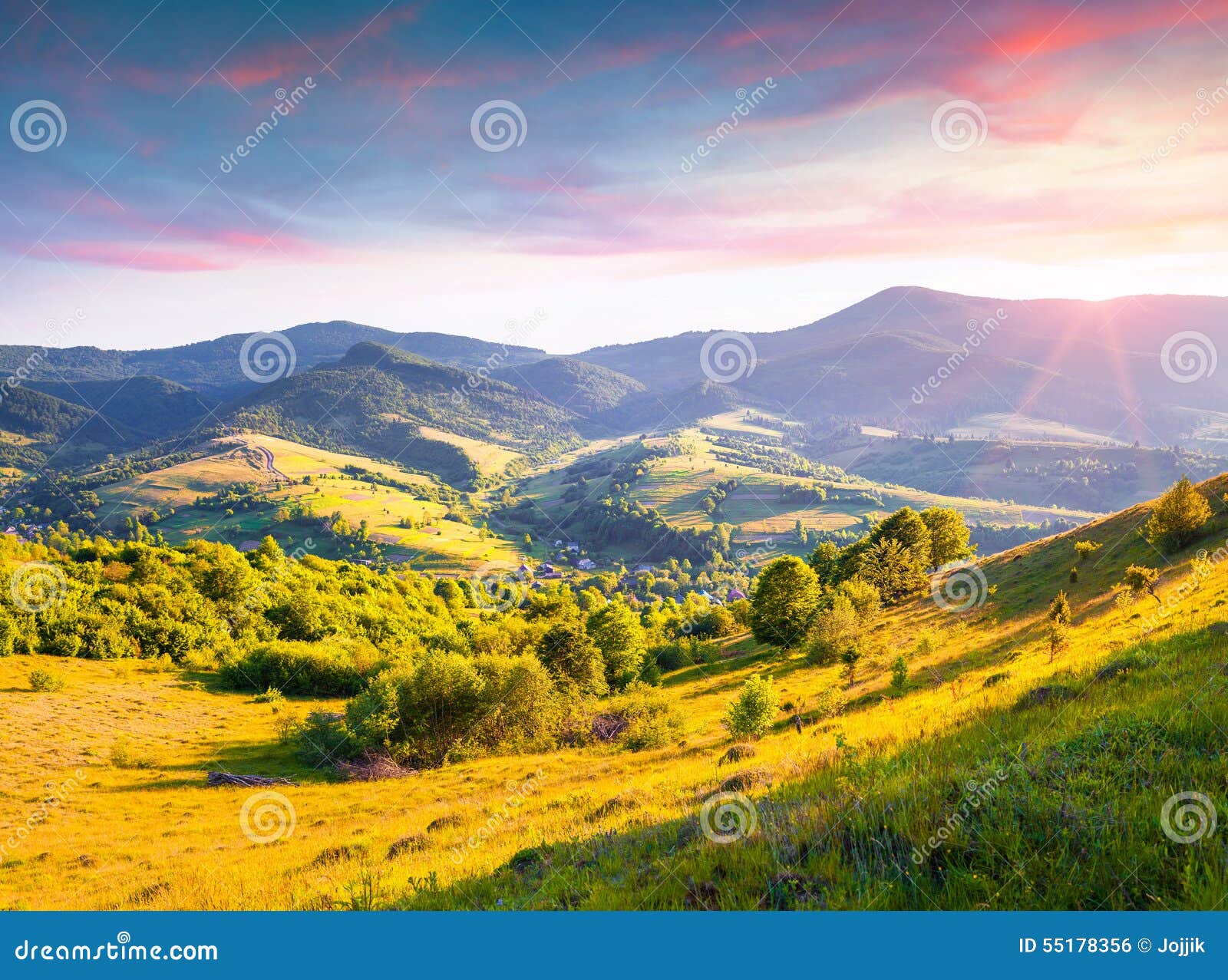 Colorful Summer Sunrise In The Carpathian Mountains Stock Photo Image