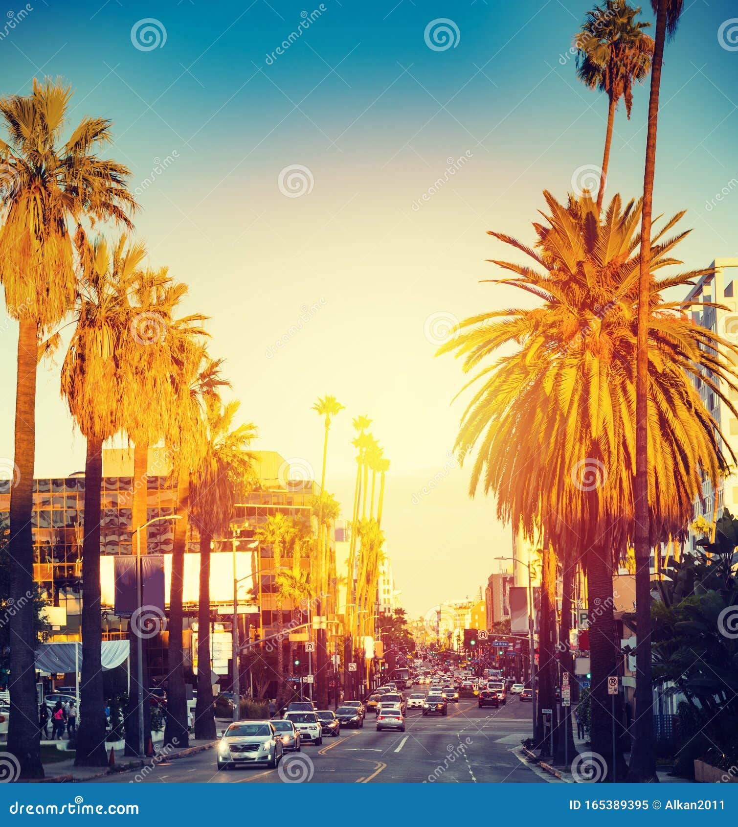 Colorful Sunset in Hollywood Stock Image - Image of sidewalk, street ...