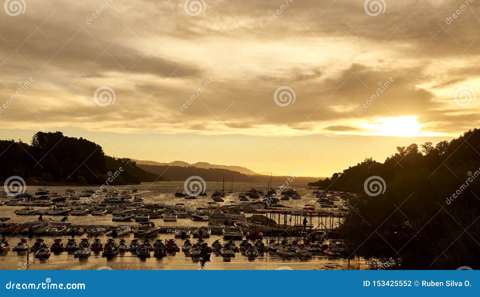 a colorful sunset in the lacustrine area of pucon, chile.