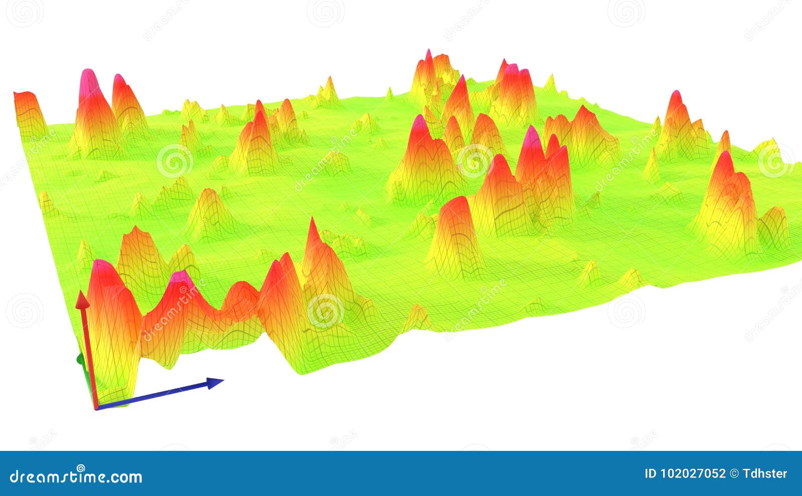 Colorful Surface Dimentional Grid Landscape Graph of Mathematical Function 3d Illustration Stock 