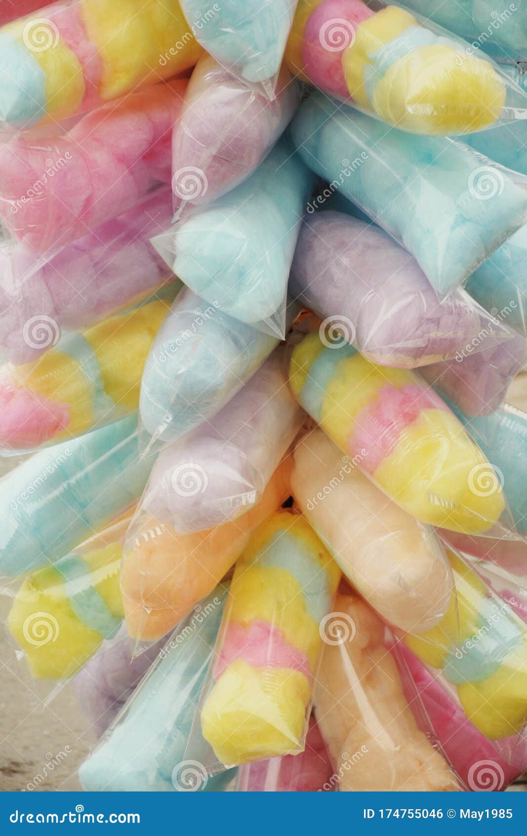 Colorful Sweet Cotton Candy in Plastic Package Stock Photo - Image of ...