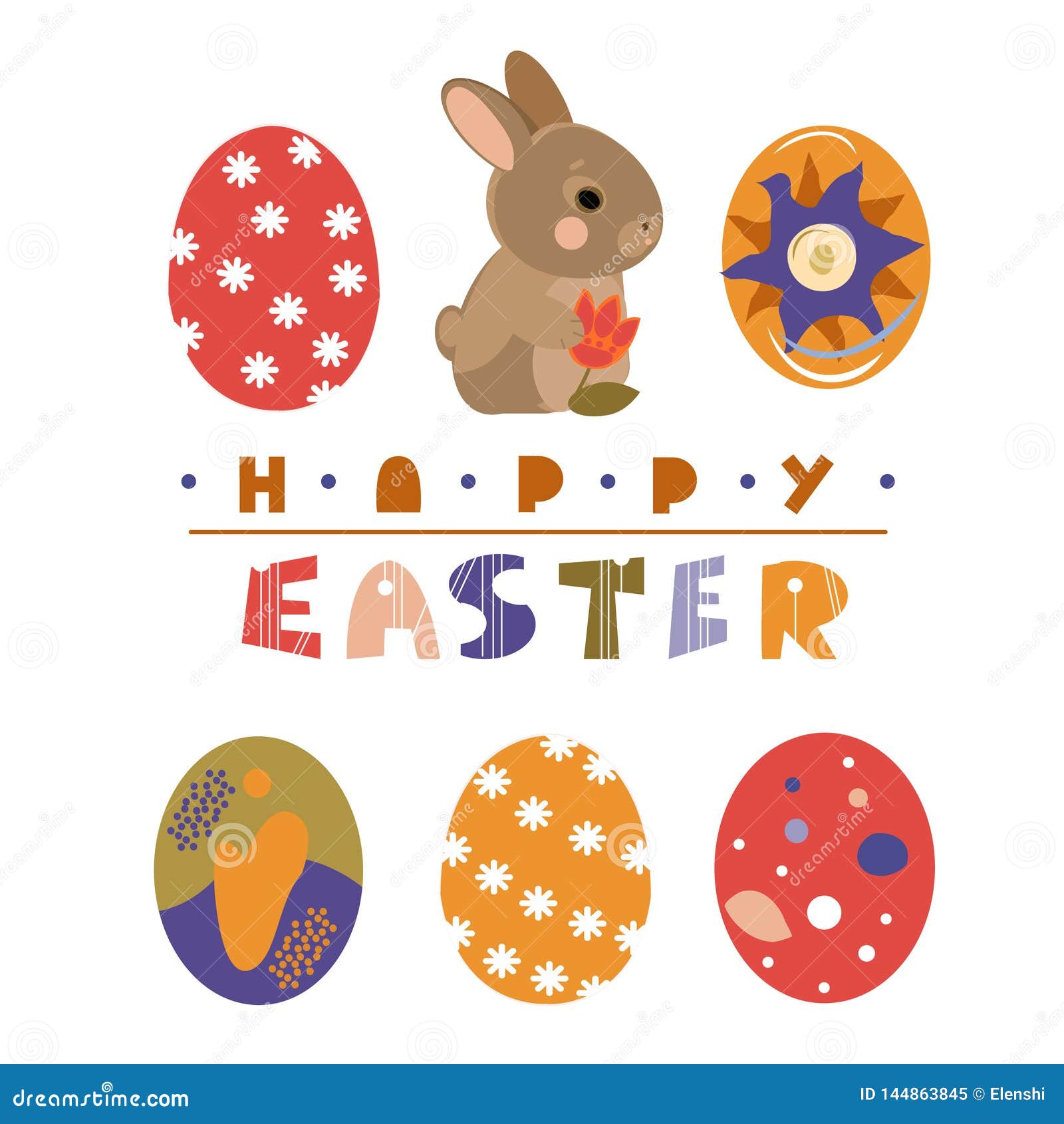 Colorful Sweet Happy Easter Greeting Card. Vector Image of Easter ...