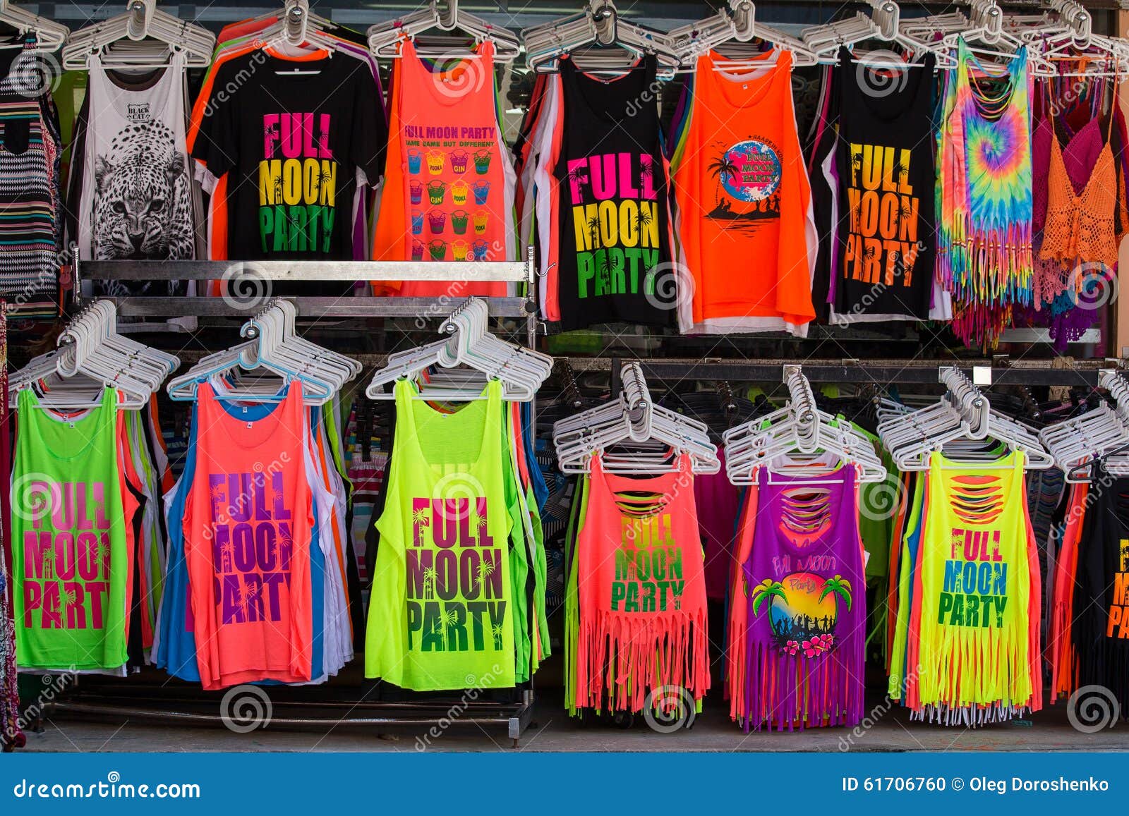 Full moon party, koh phangana small glimpse of the full moon party madness of koh phangan a few nights. Koh Phangan Full Moon Party T Shirts - Colorful T-shirts Sold On The Street Shop During The Full ...