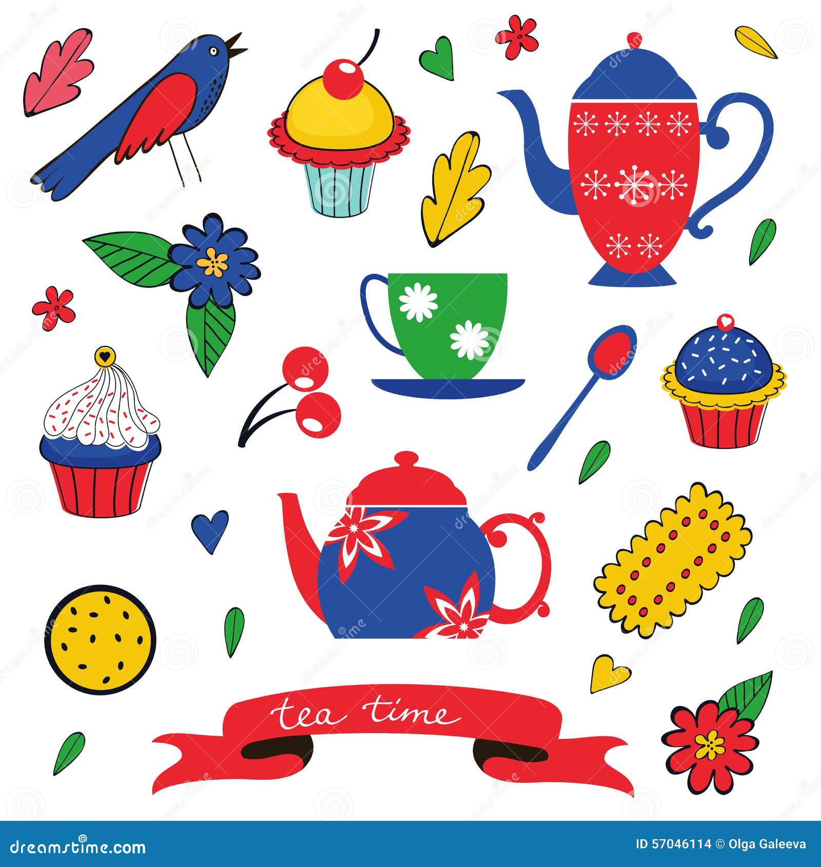 Colorful tea party set stock vector. Illustration of cupcake 57046114