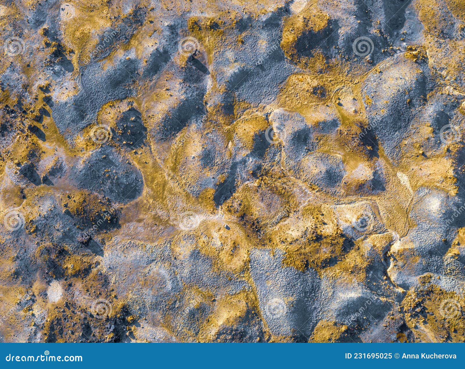 colorful texture of mining spoil heaps at abandoned pyrite mine, view directly above