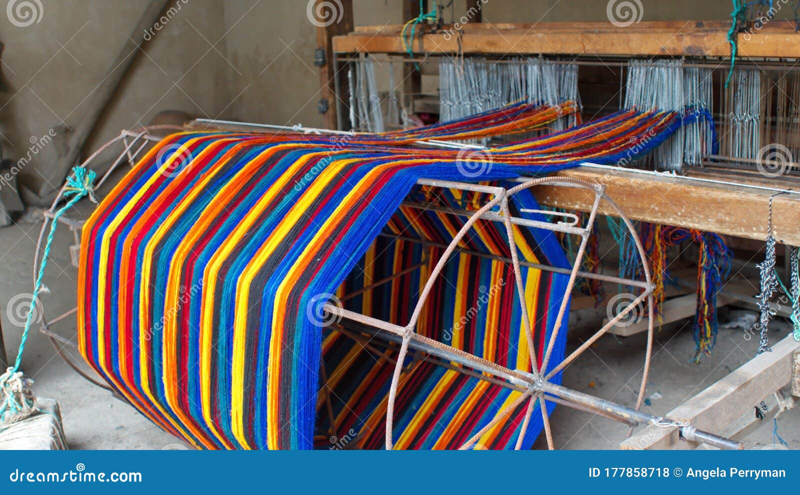 colorful thread on a loom