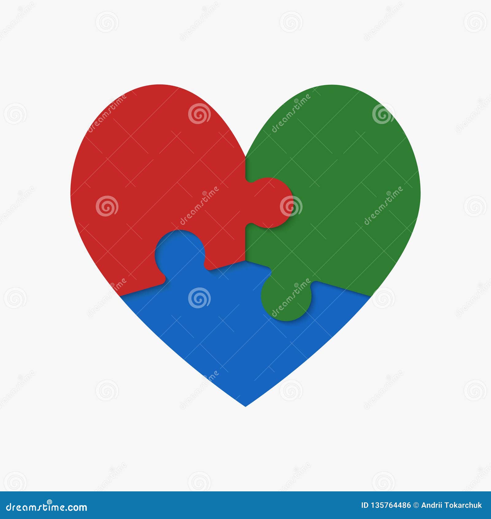 Colorful Three Pieces Puzzle of Romantic Heart. Stock Vector