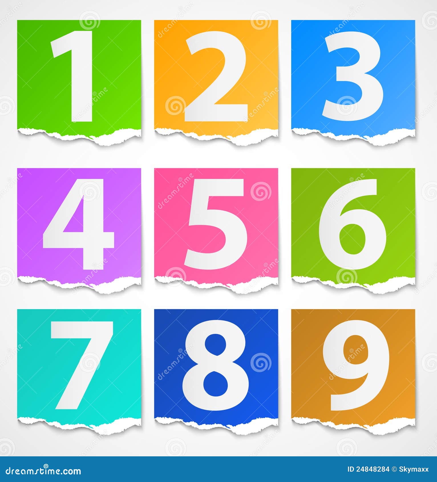 Colorful torn papers numbers. Colorful torn paper banners with numbers. Vector illustration