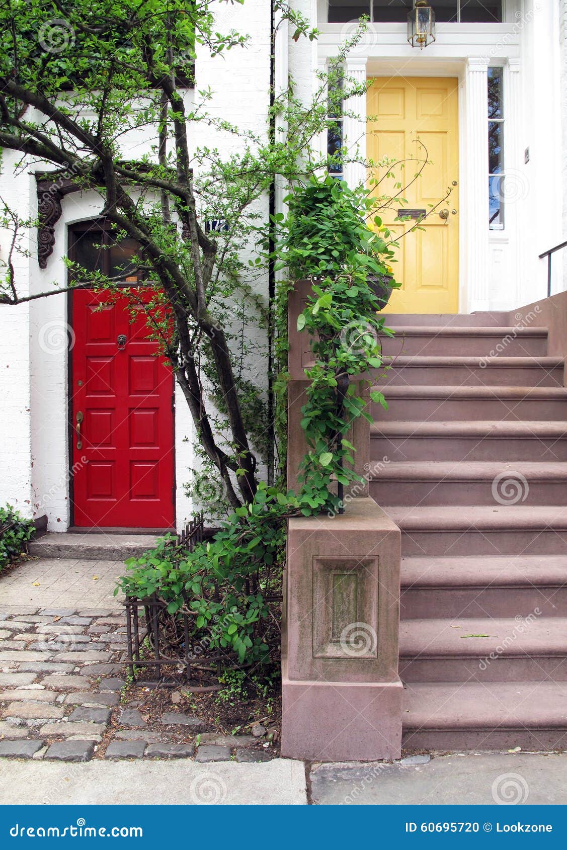 colorful townhouse doors.