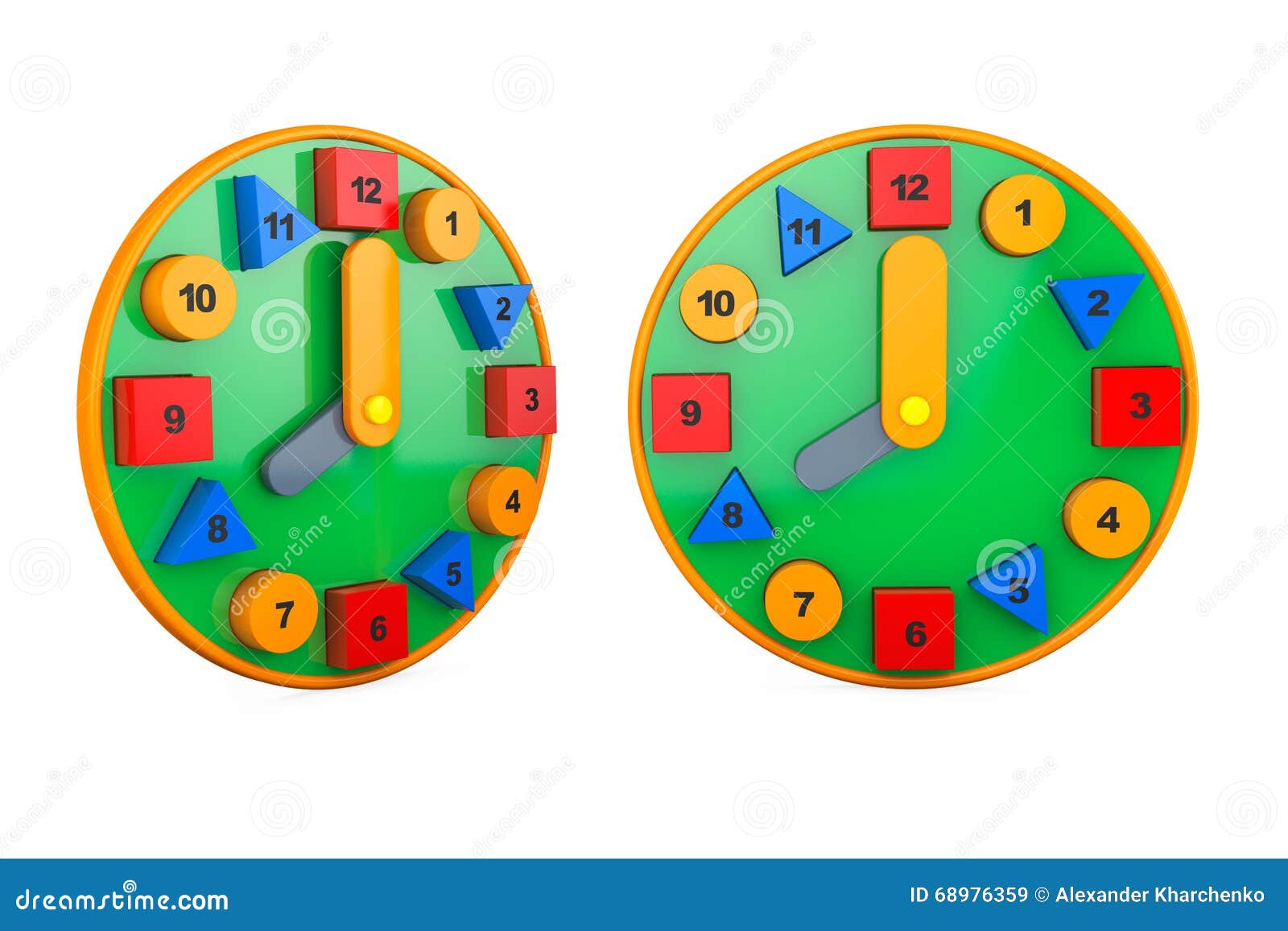 Colorful Toy Clocks. 3d Rendering Stock Image Image of elements