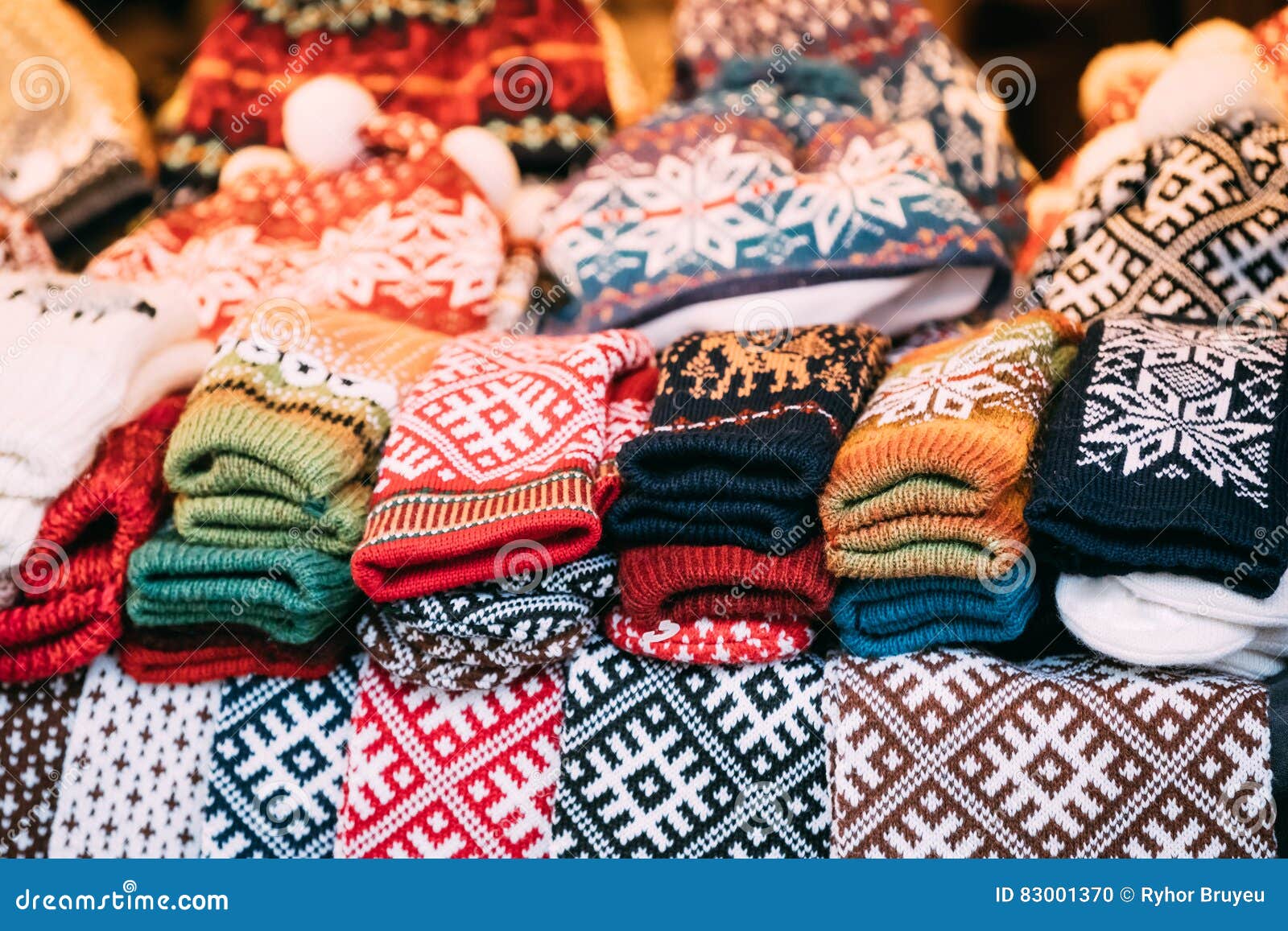 Colorful Traditional European Warm Clothes - Caps Hats and Mitte Stock ...