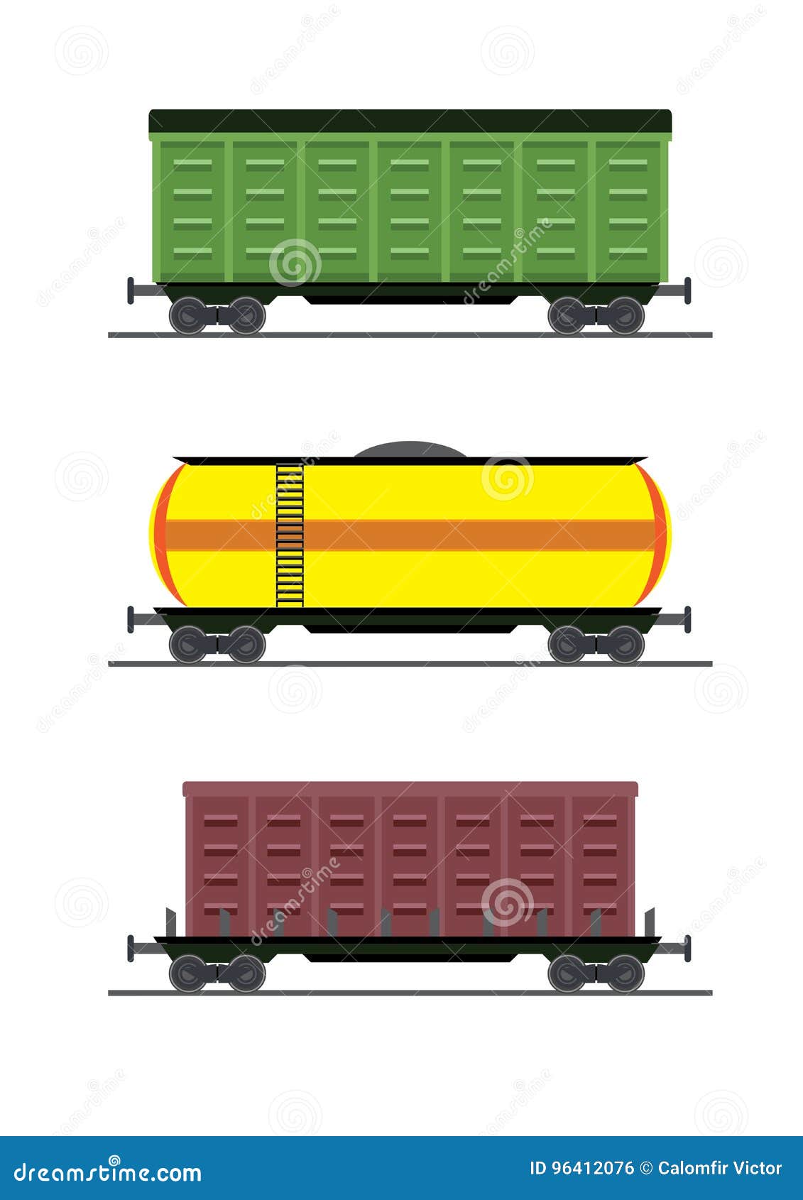 colorful train car vagon. on the railway