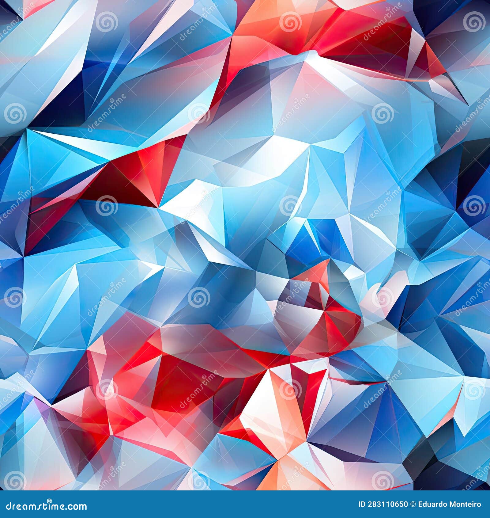 colorful triangular background with blues and reds in crystal cubism style (tiled)