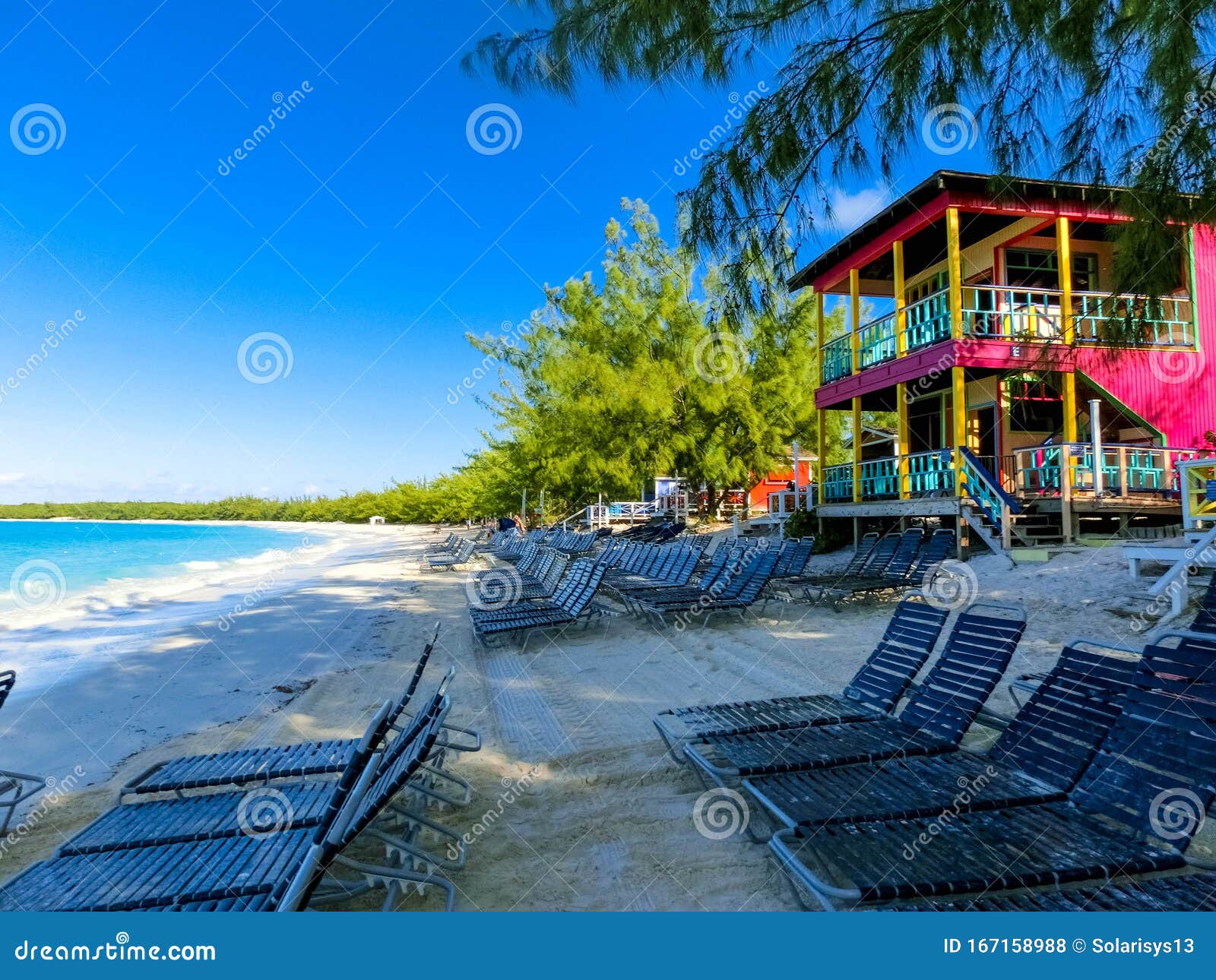 Colorful Tropical Cabanas Or Shelters On The Beach Of Half Moon Cay Stock Photo Image Of Anchor Colorful