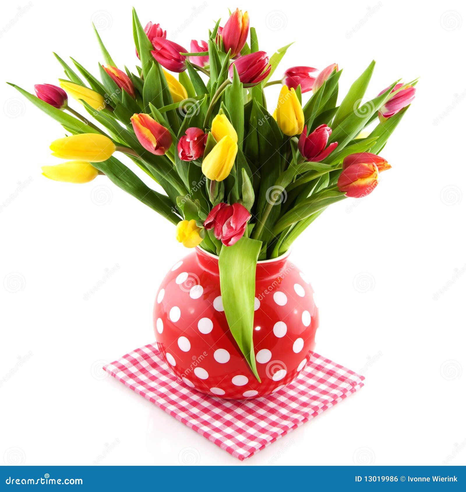 Colorful Tulips in Spotted Vase Stock Photo Image of yellow