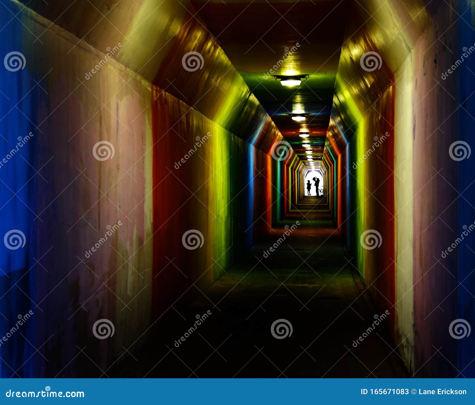 Colorful Tunnel Person Walking Silhouette Stock Image - Image of ... Silhouette Man Walking Tunnel