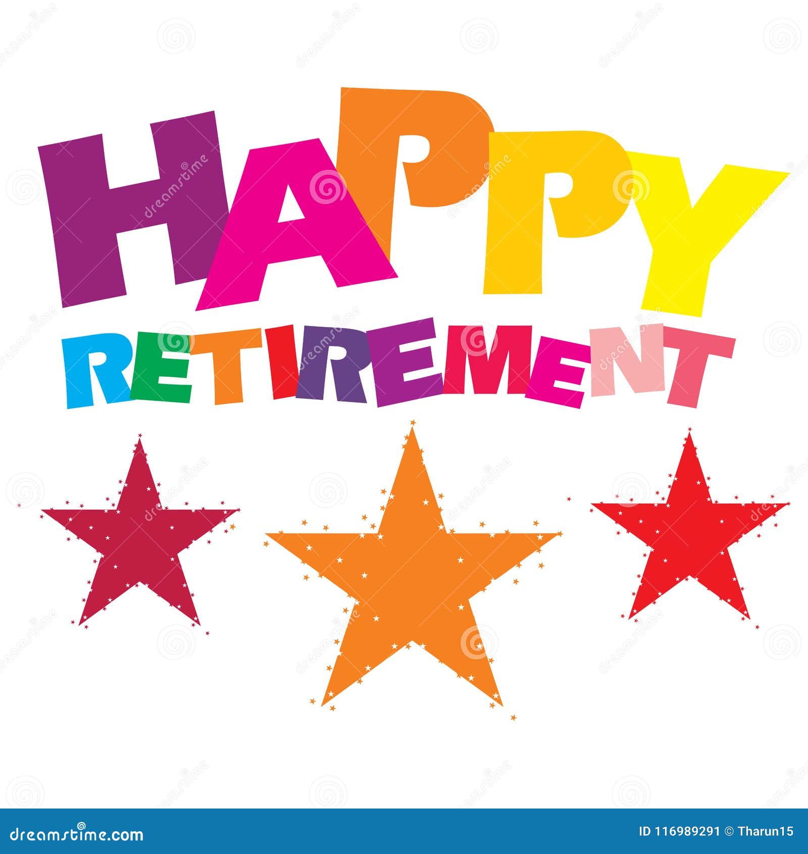 colorful typography design of happy retirement text stock