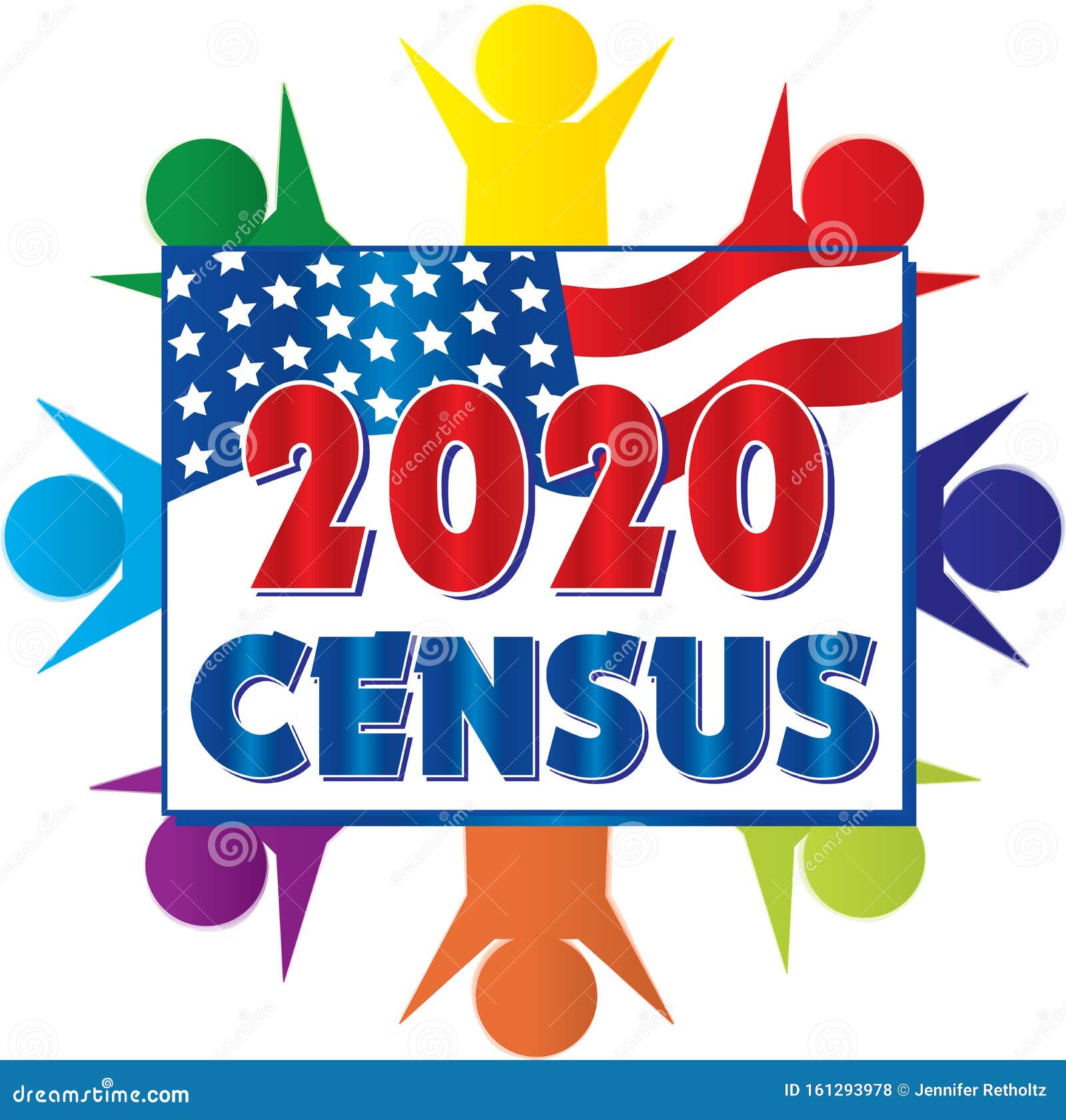 2020 census banner with people and flag