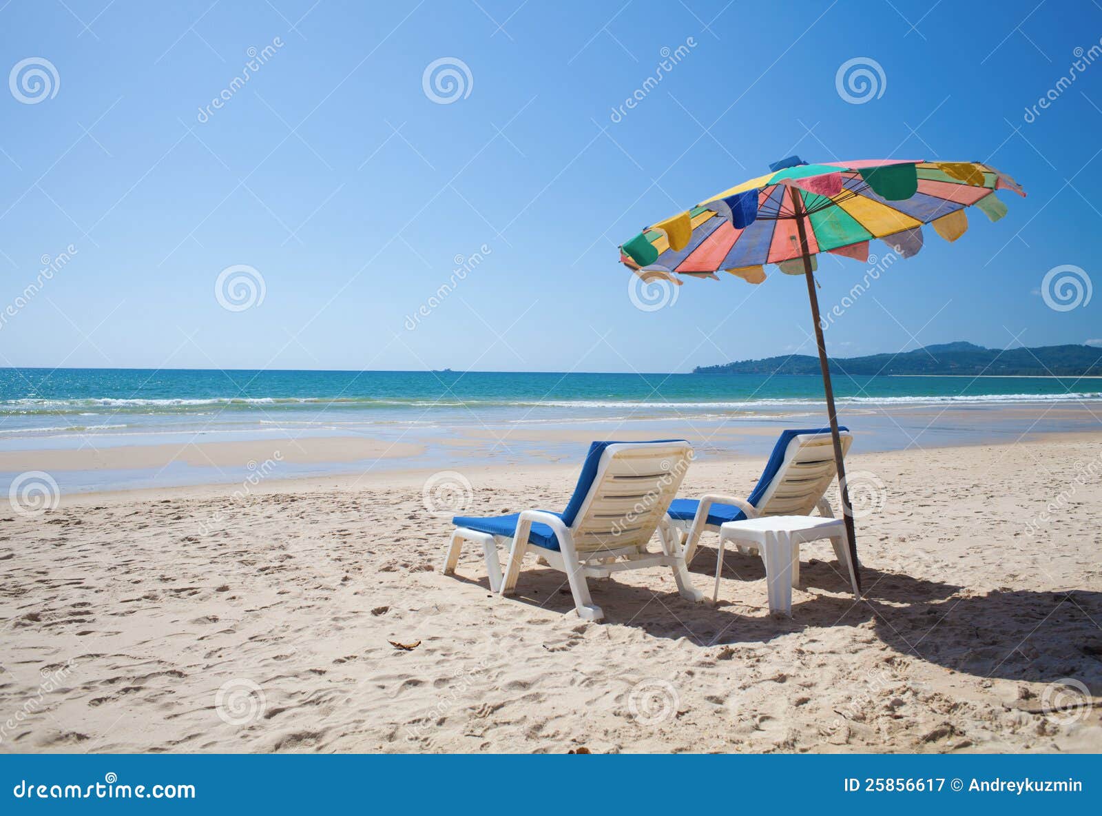 Colorful Umbrella and Beach Beds on Sea Stock Image Image of horizon