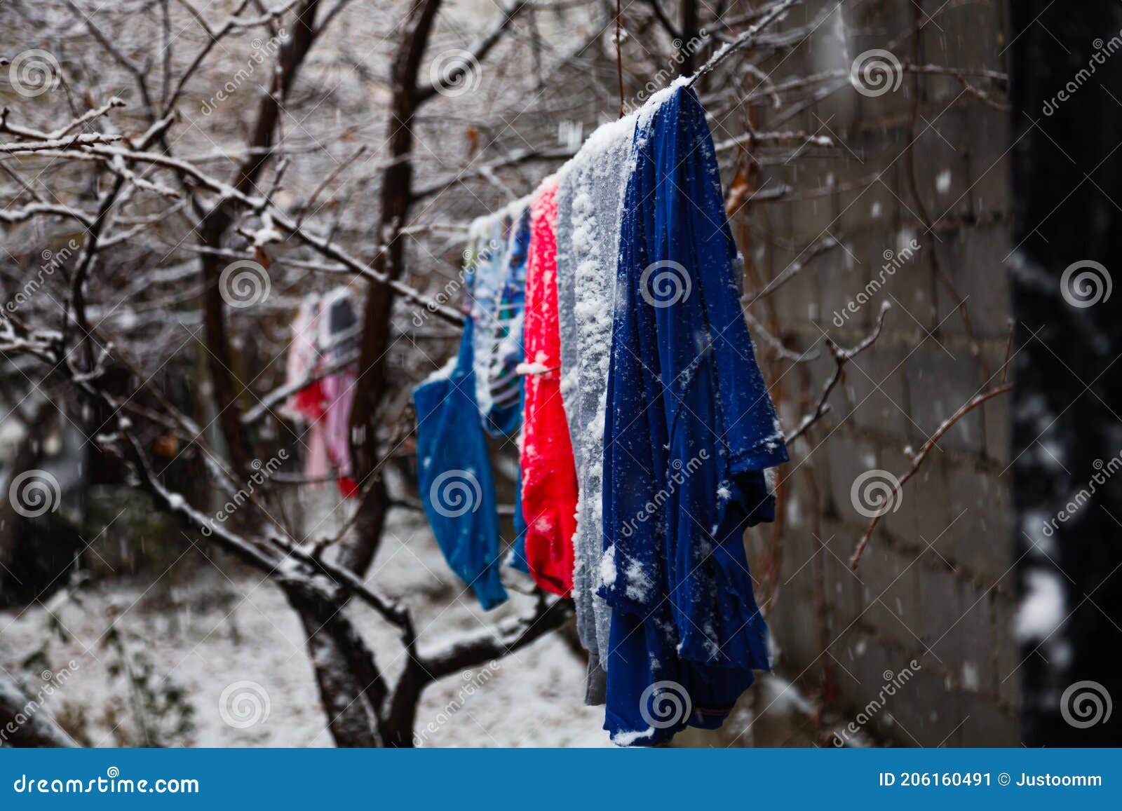 Underwear Hanging on a Clothesline in Winter in the Cold Stock Image