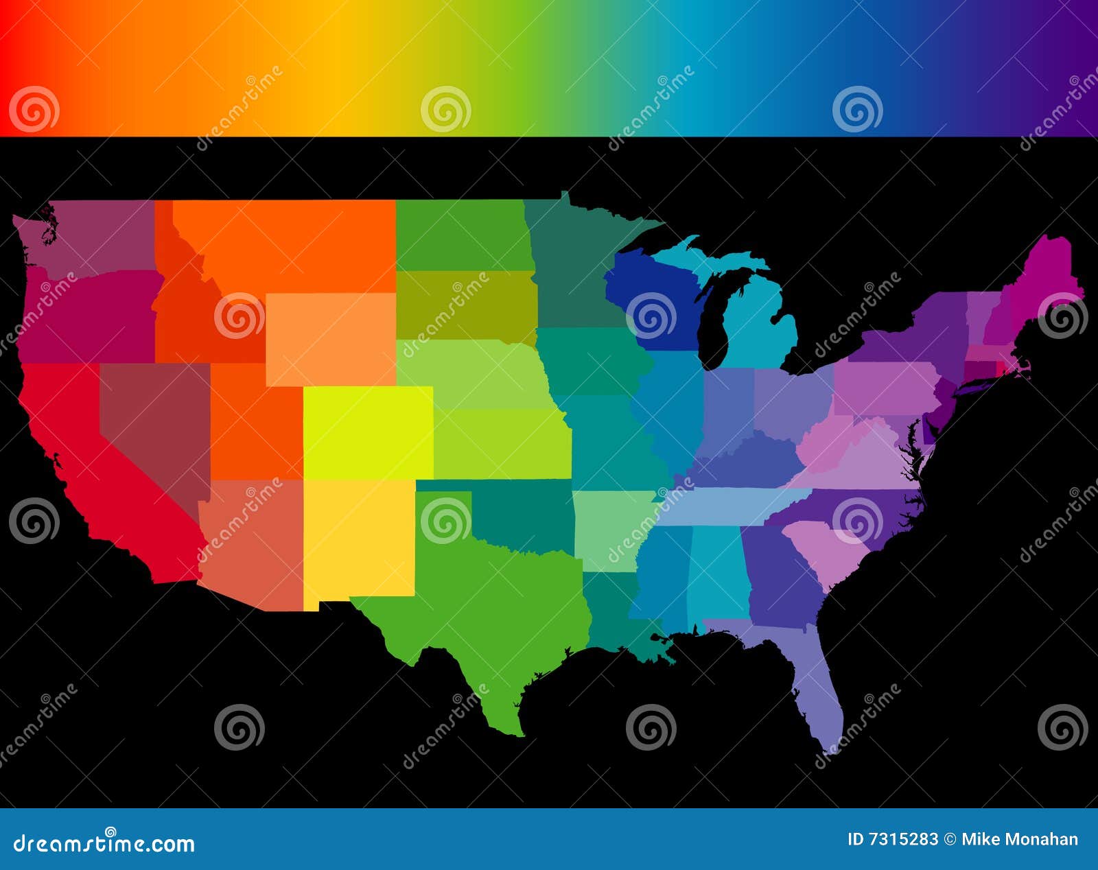 Rainbow США. Коалиция Радуга, США. Color State. Colourful USA d32. State coloured