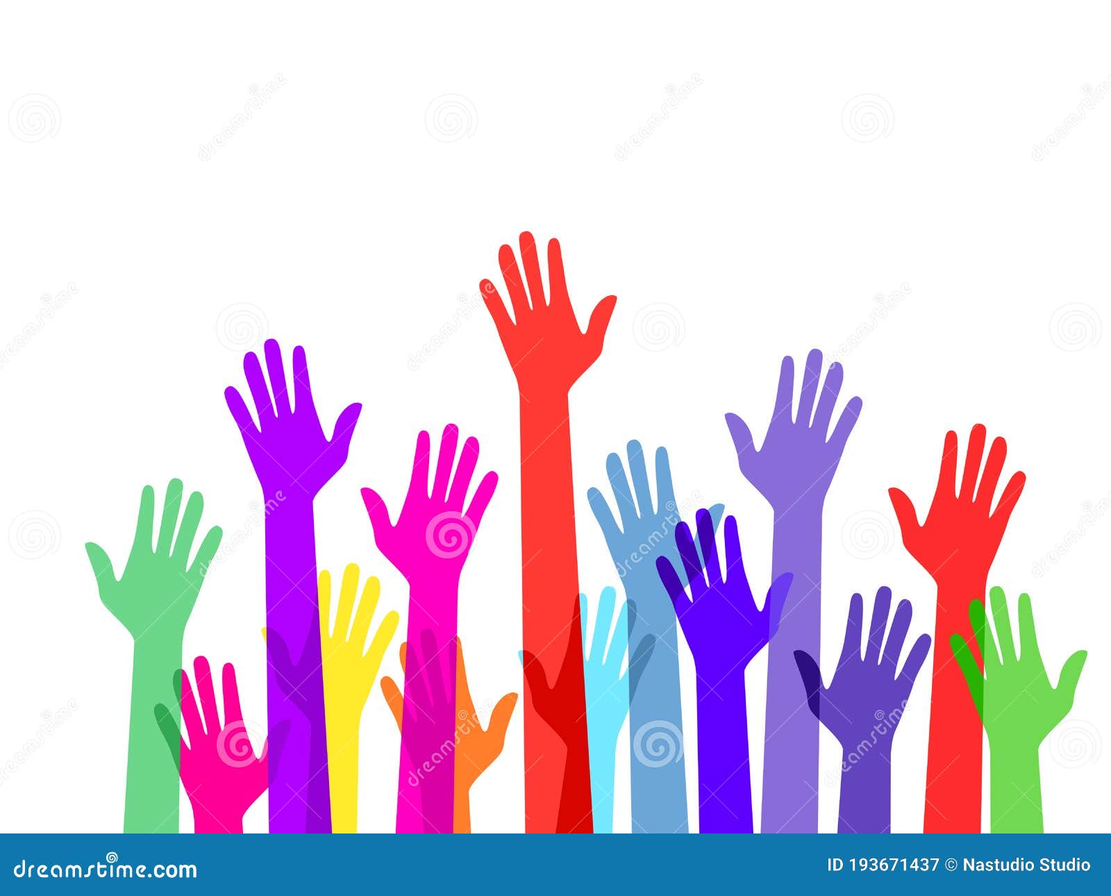 Colorful Up Hand. Volunteer Vector Concept Raising Hands Stock Vector