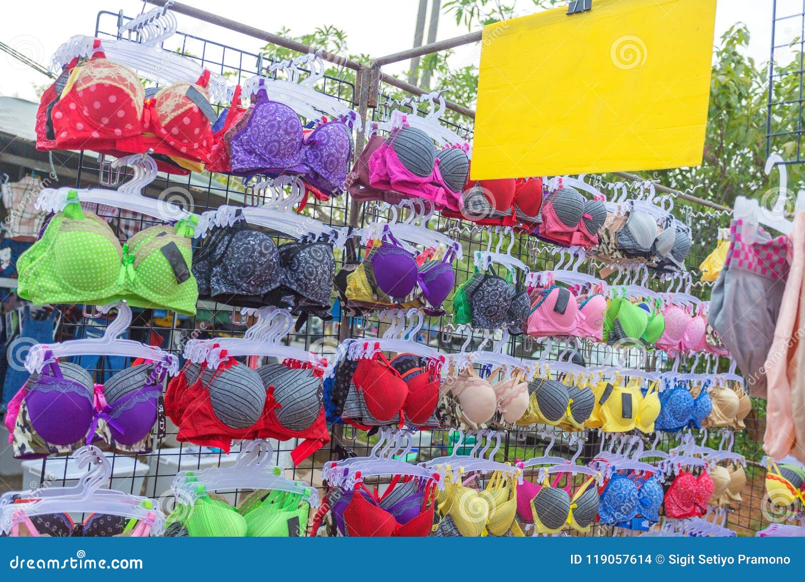 Bras in many colours are being sold at a fleamarket, Spain, Stock Photo,  Picture And Royalty Free Image. Pic. IBK-96740