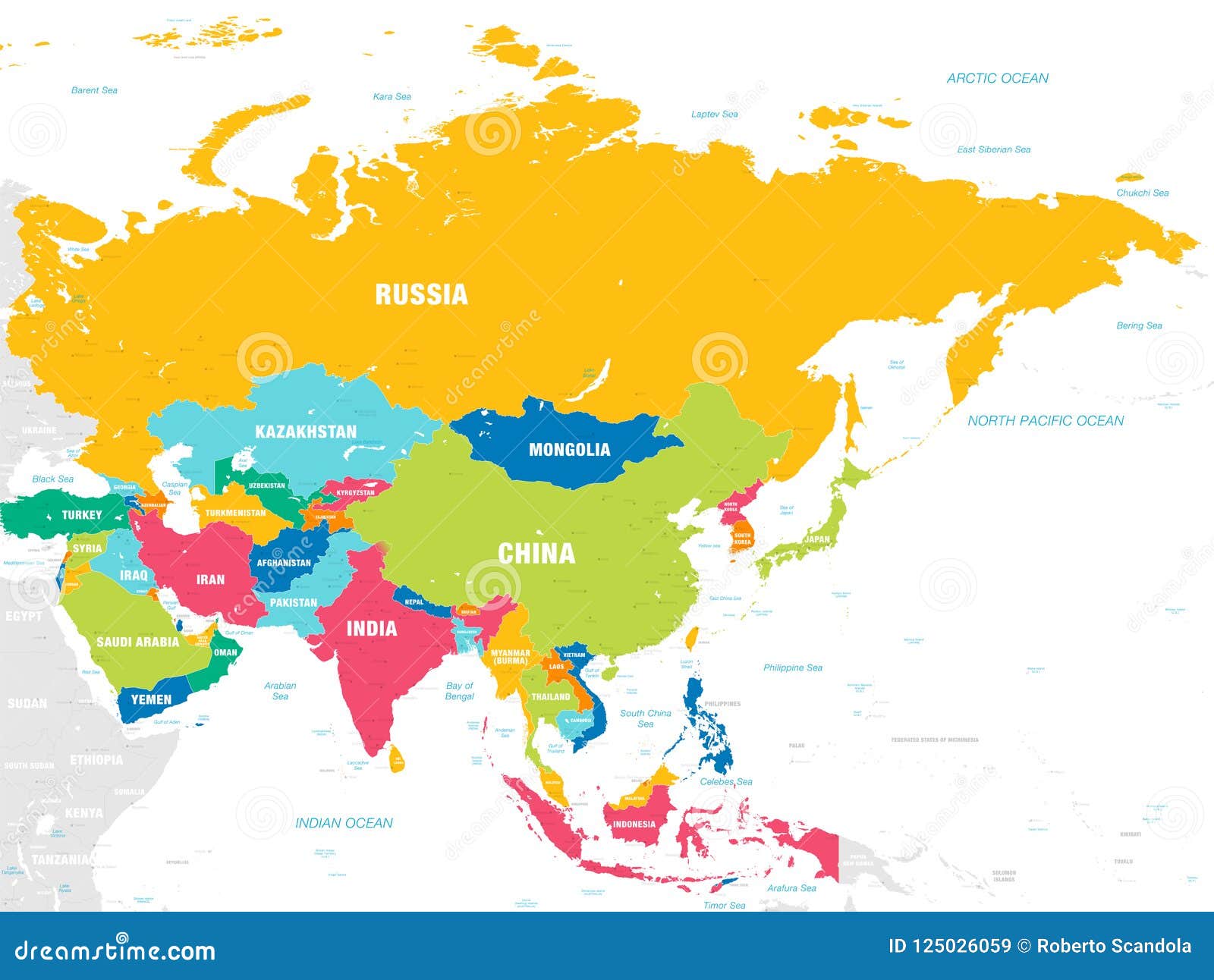 Colorful Vector Map Of Asia Stock Vector Illustration Of East Korea