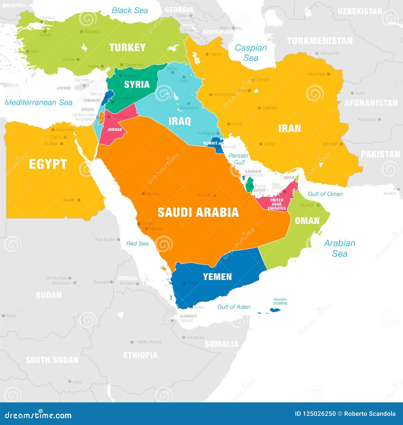 colorful  map of the middle east zone