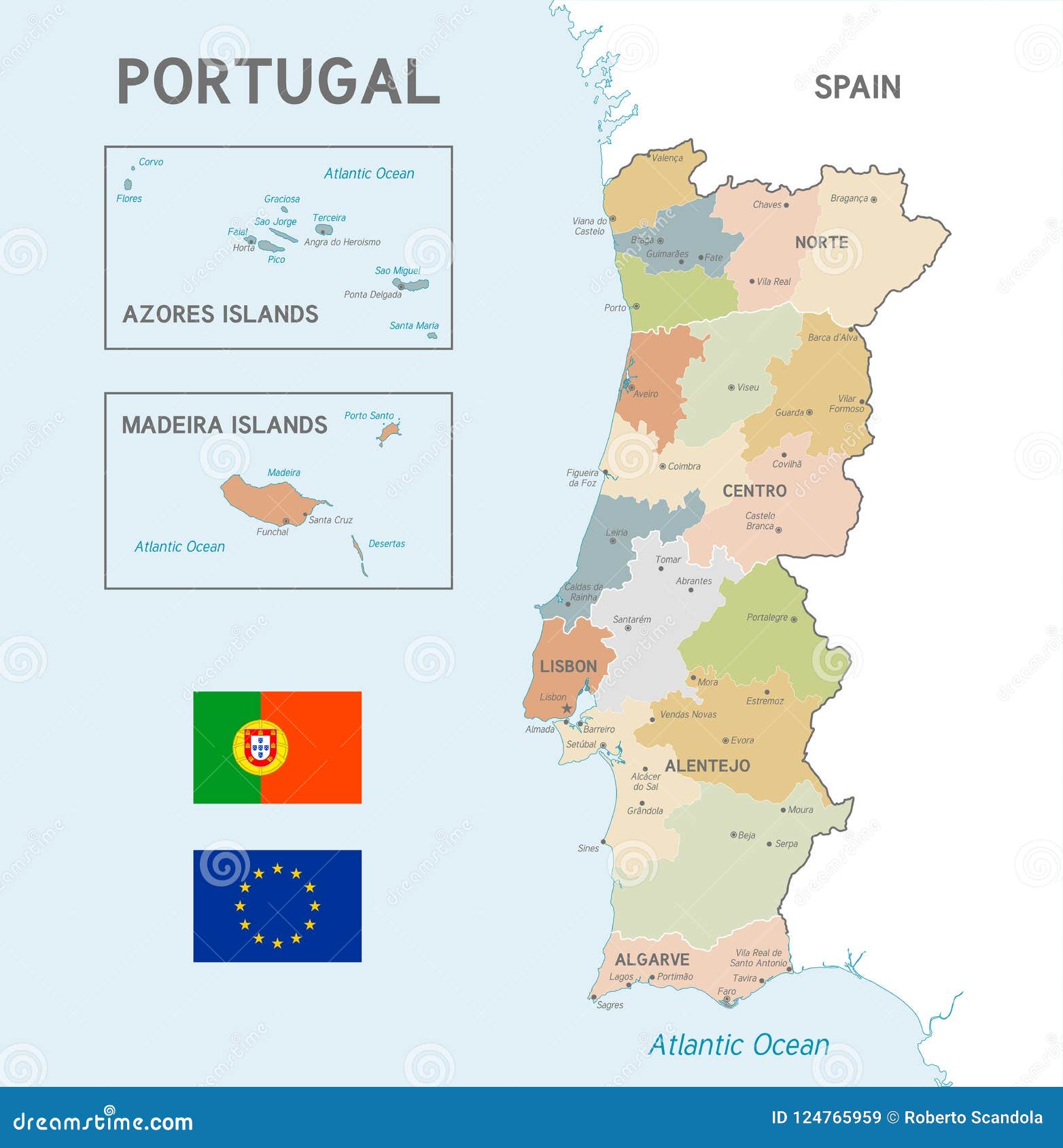 Map Portugal Borders Regions Stock Vector by ©grebeshkovmaxim@gmail.com  377532672