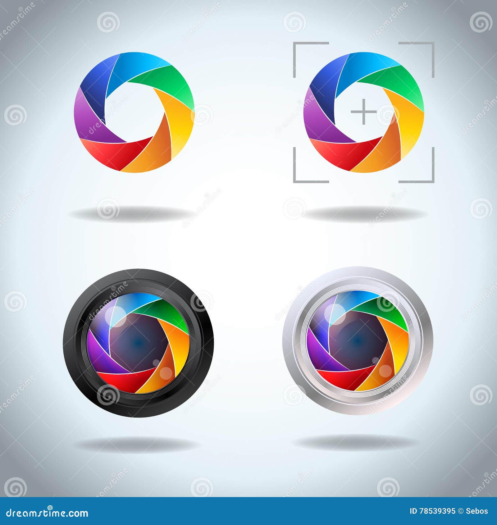 colorful  set of lens aperture. diaphragm of a photo camera shutter spectrum icon set. side exposed aperture blades