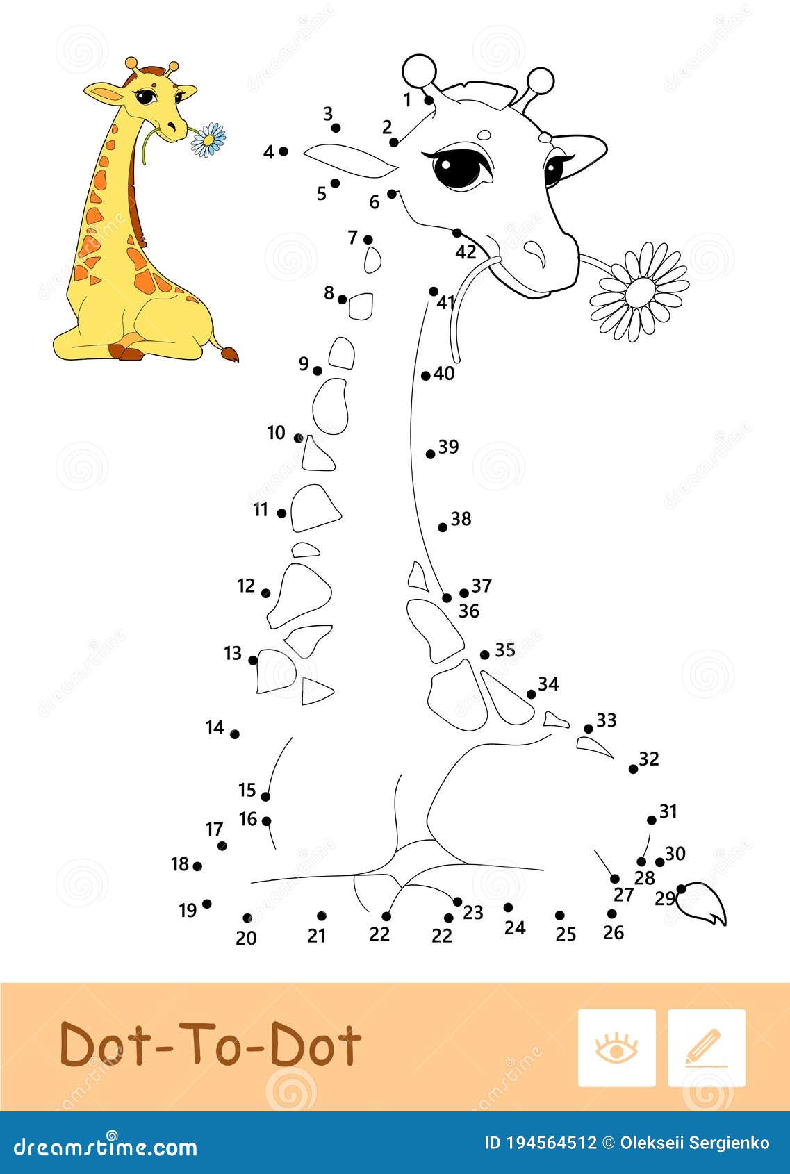 colorful  template and colorless contour dot-to-dot giraffe  on white. wild animals, mammals and herbivores