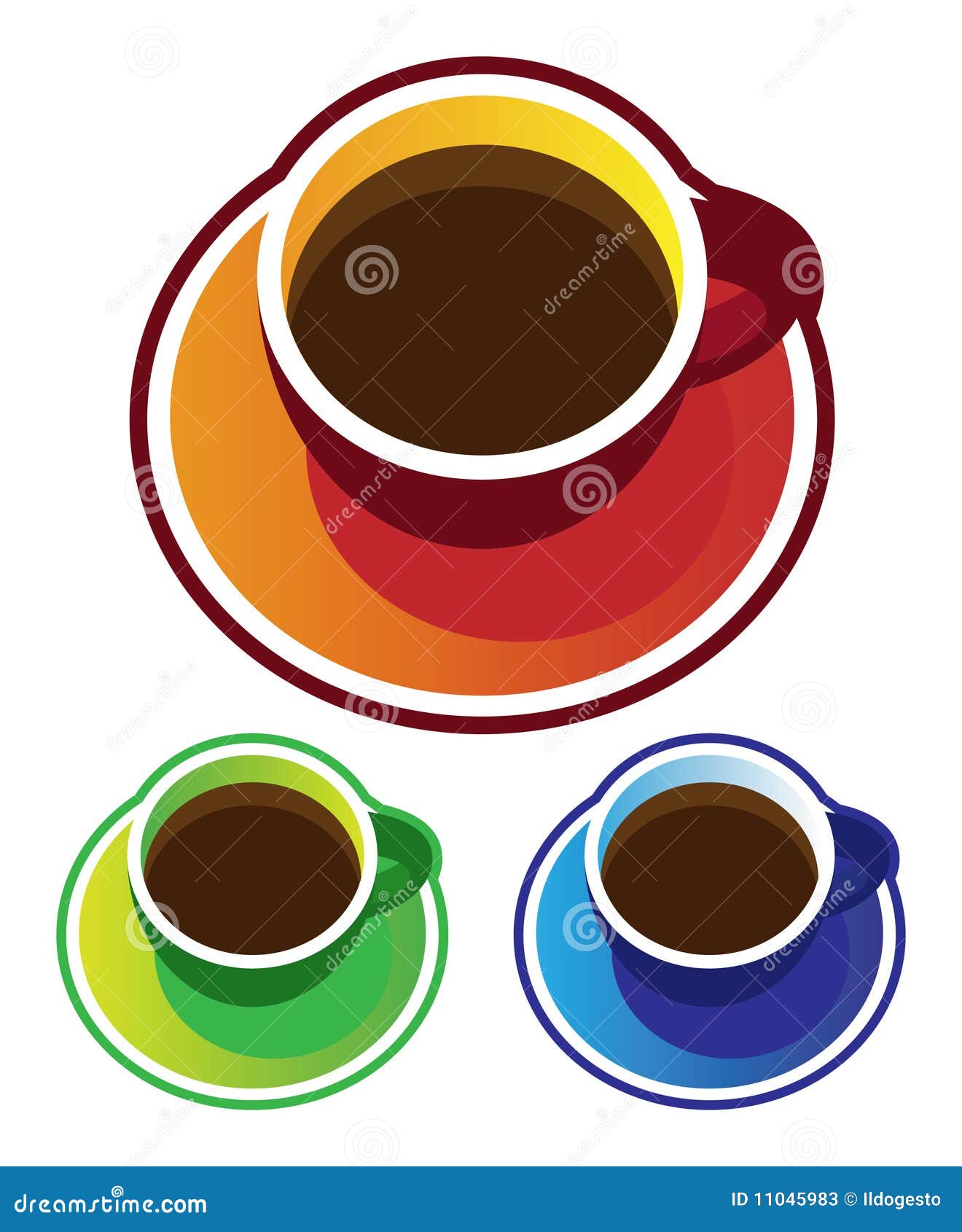 Colorful Vectors Coffee Cups Top View Stock Vector