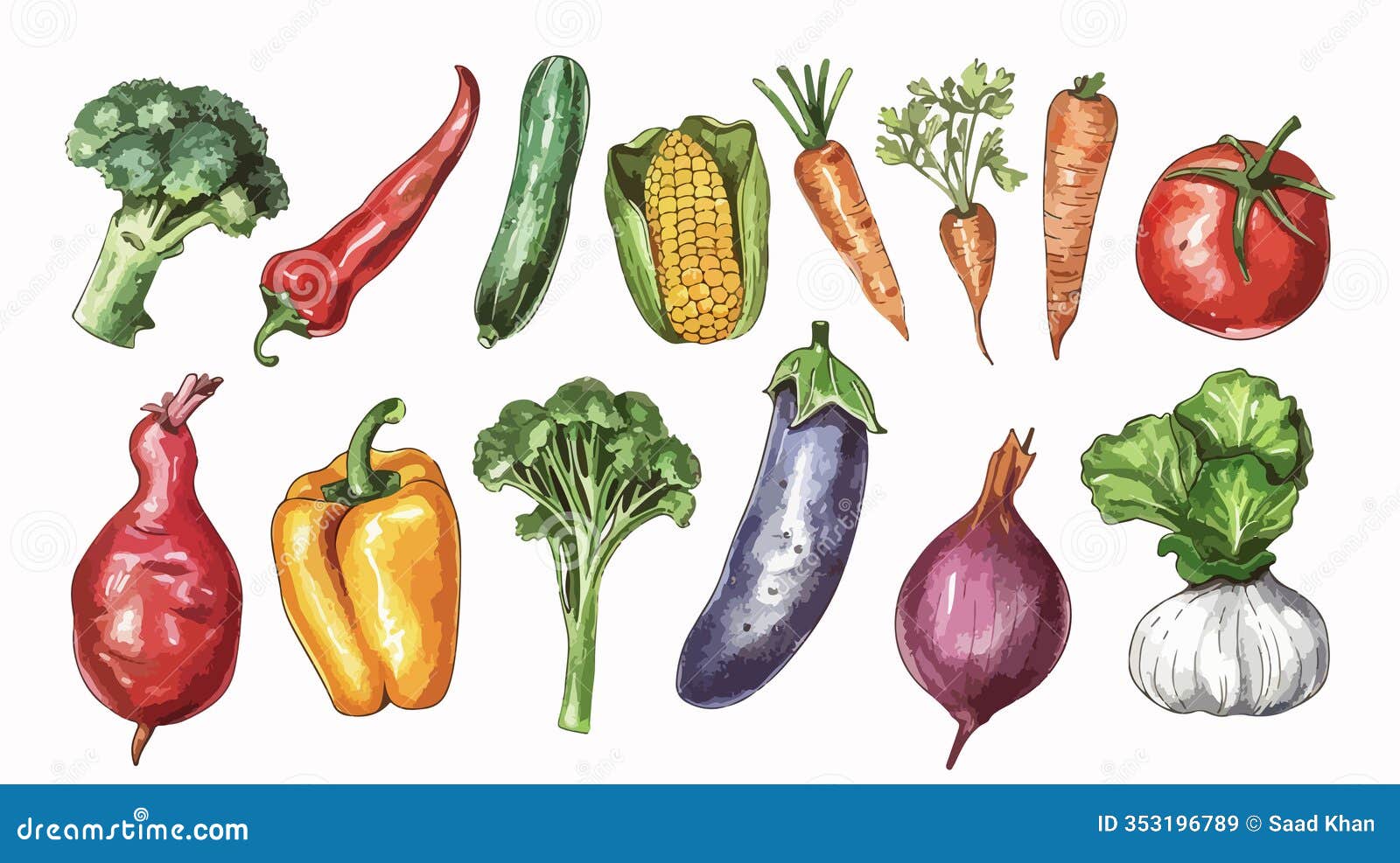 colorful vegetable crayon hand drawn cute character sketch