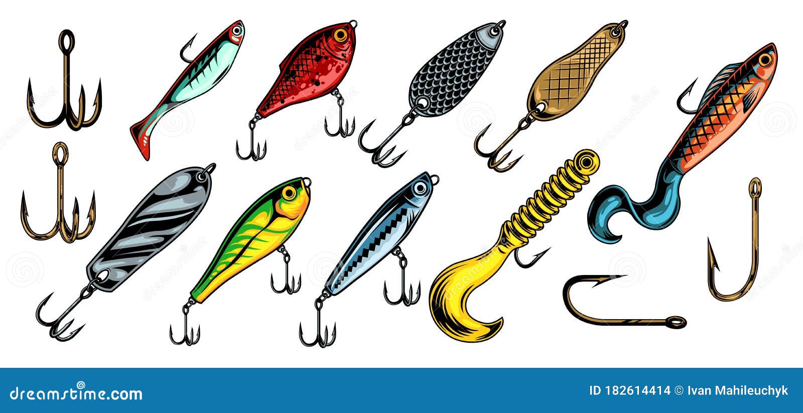 Colorful Vintage Fishing Baits Collection Stock Vector - Illustration of  collection, isolated: 182614414