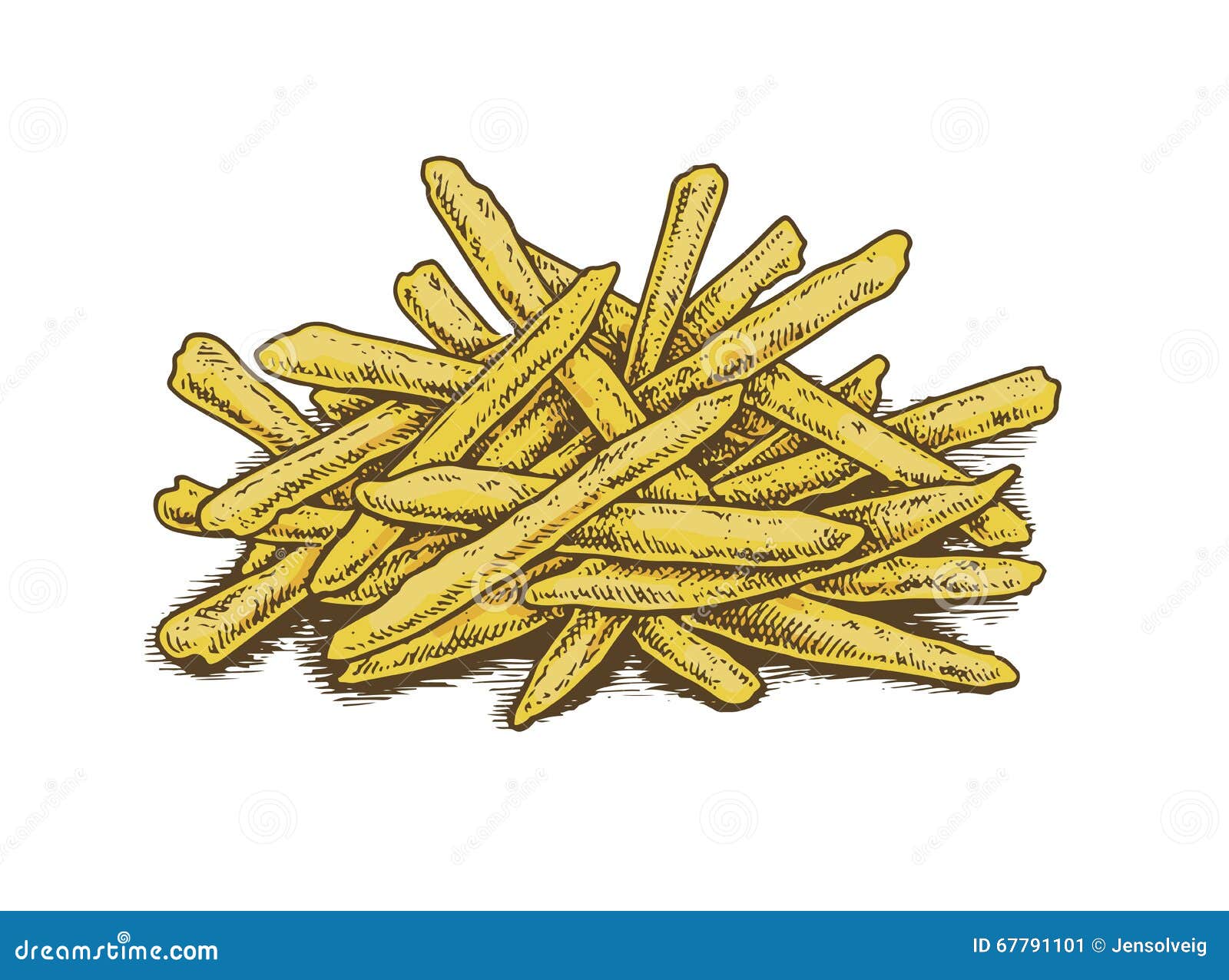 Colorful Vintage Style Hand Drawn Fried Potatoes. Stock Vector