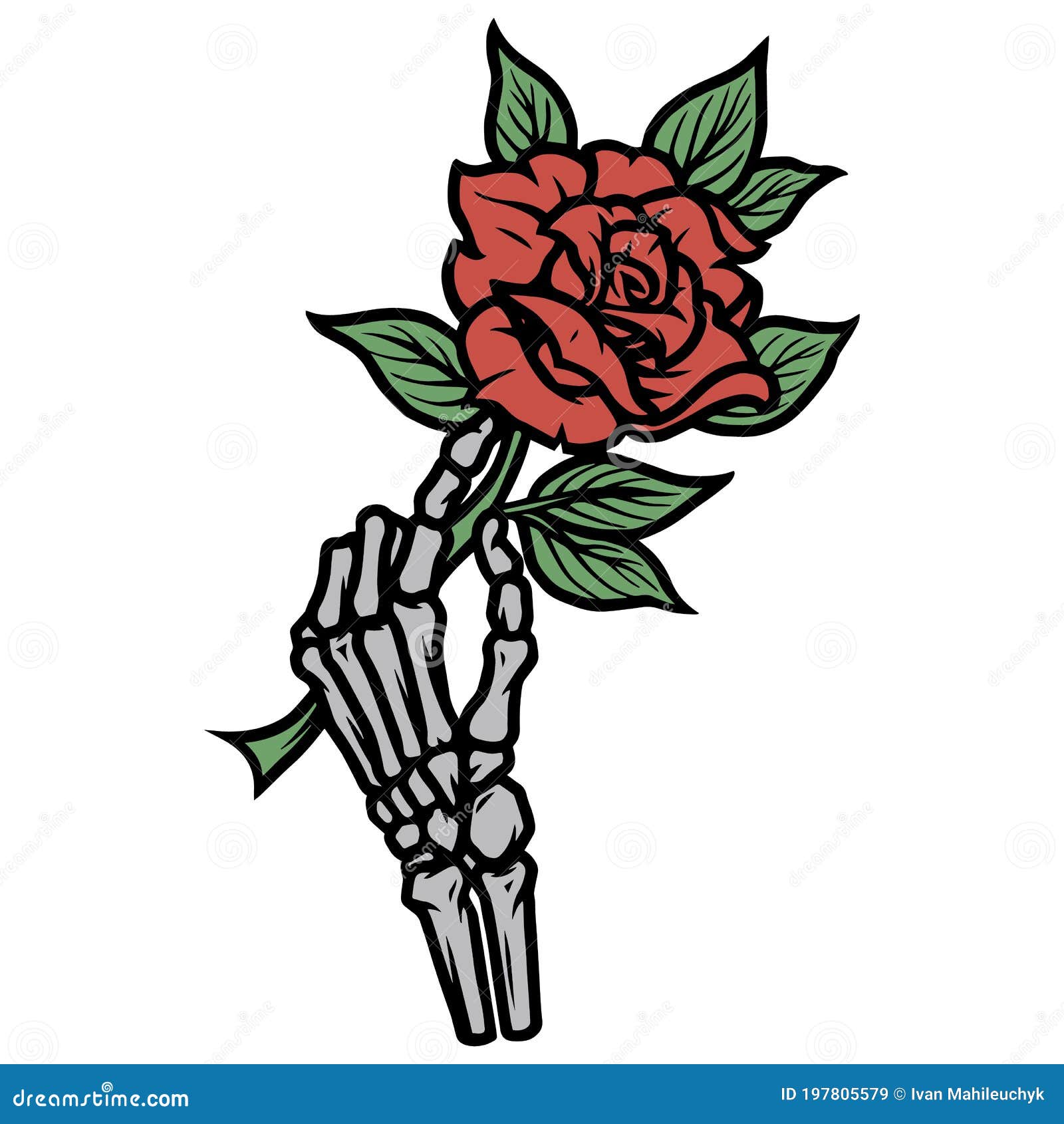 Skeleton surrounded by purple roses and red peonies