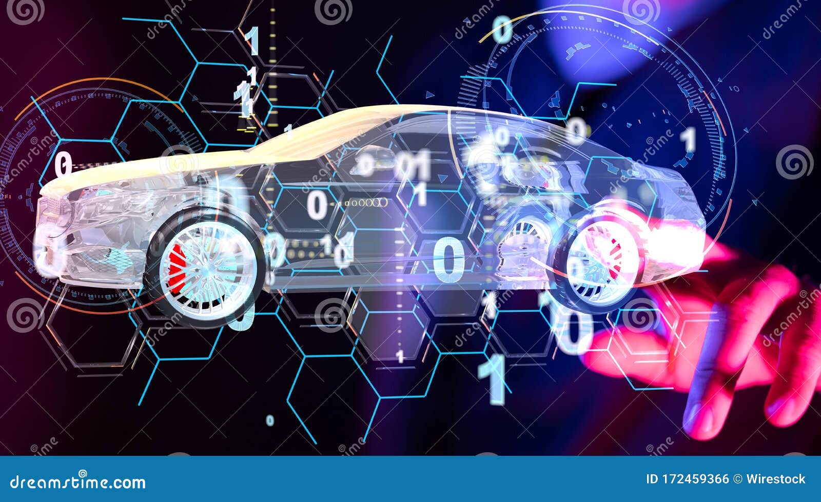 Colorful Virtual Projection of Digital Car Technology Stock Photo