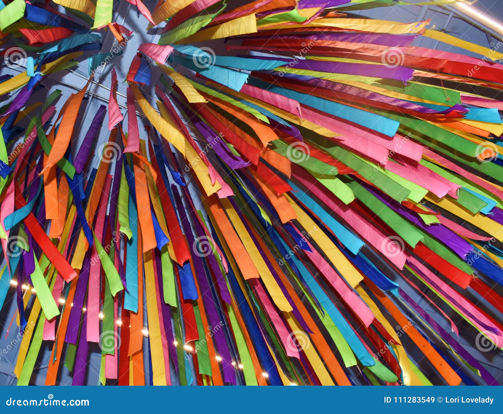 Colorful Wall And Ceiling Hangings With Strips Of Assorted