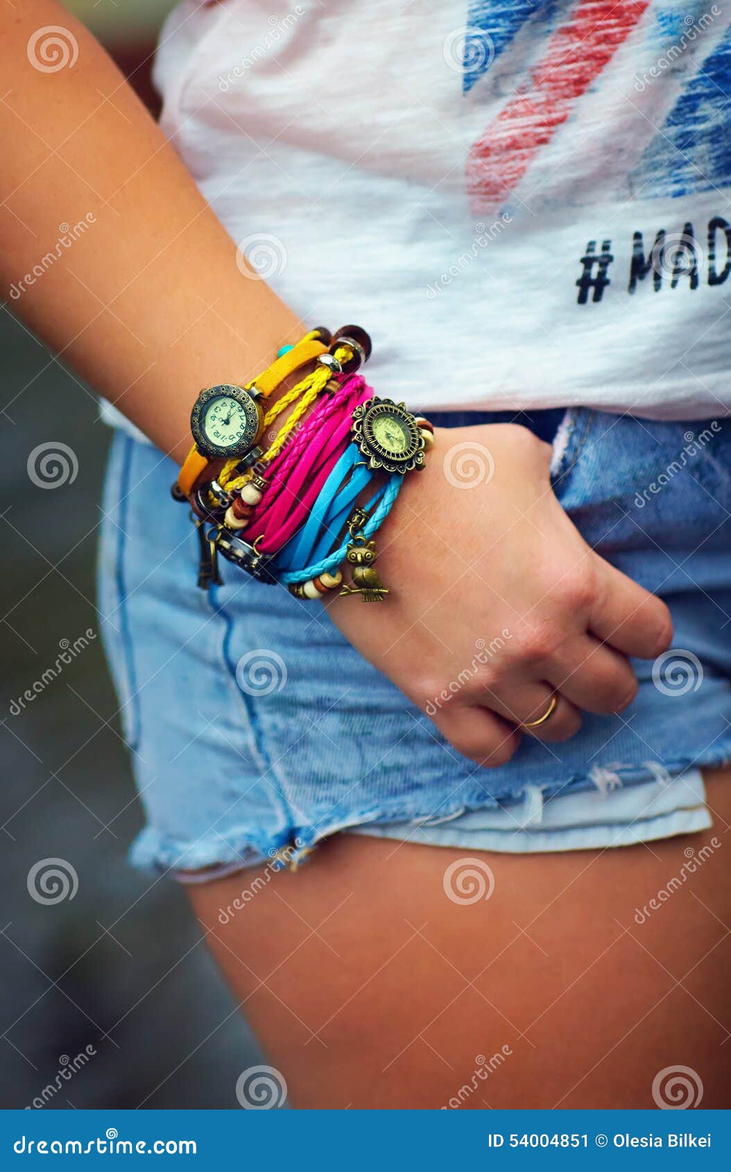 Colorful Watch Wristband on Stylish Female Hand Stock Image - Image of ...