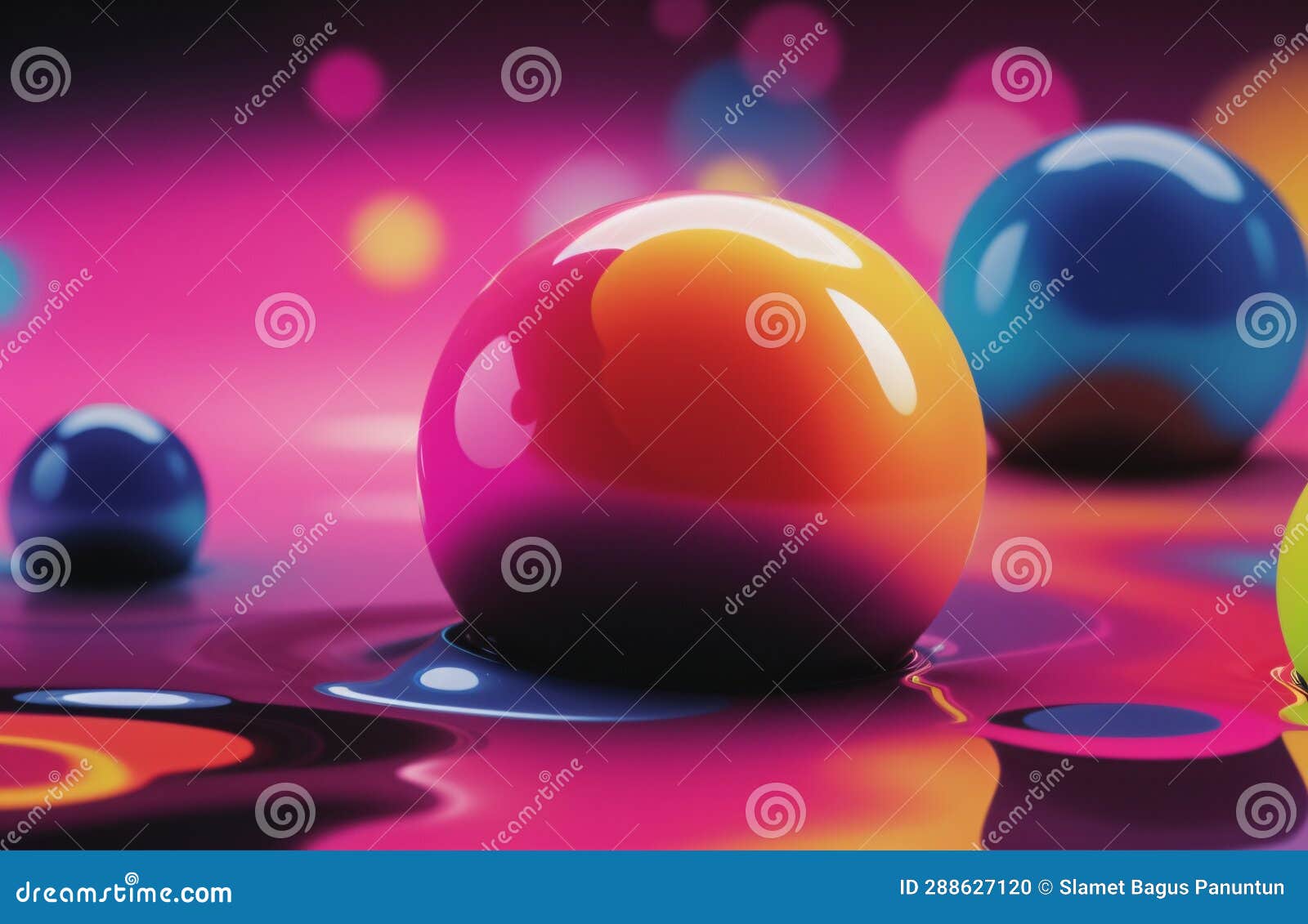 Colorful Water Balls Falling On Liquid Stock Photo Image Of Purple